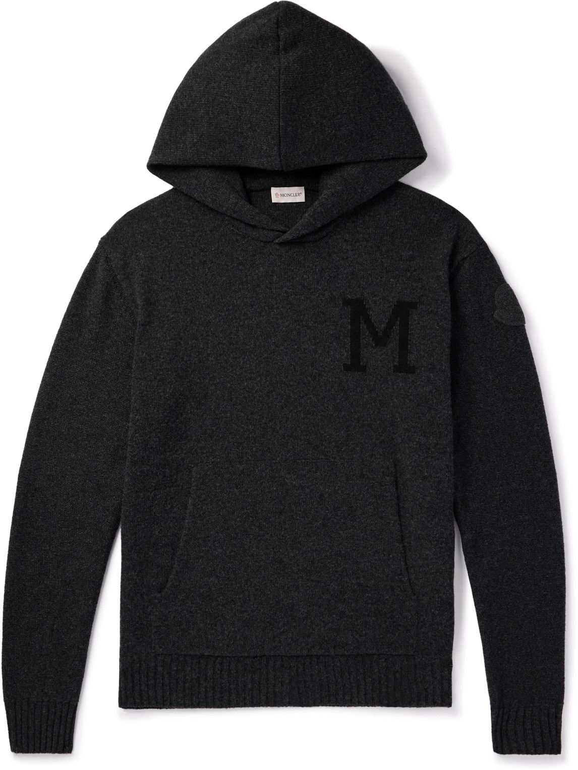 Moncler Logo-intarsia Wool And Cashmere-blend Hoodie In Black