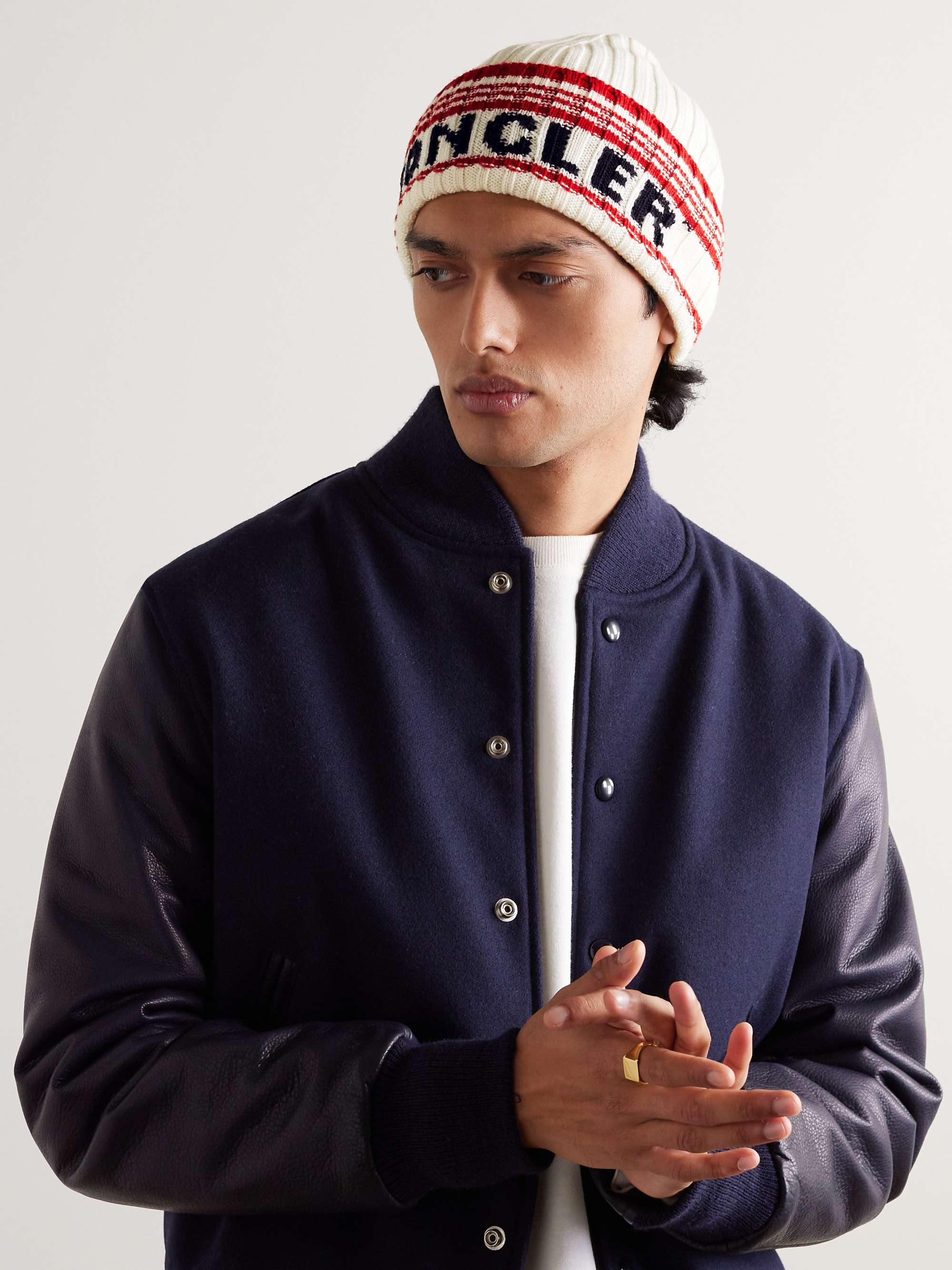 MONCLER LogoIntarsia Ribbed Virgin Wool Beanie for Men MR PORTER