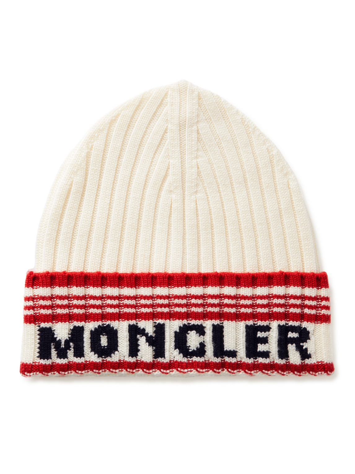 Moncler Logo-intarsia Ribbed Virgin Wool Beanie In White