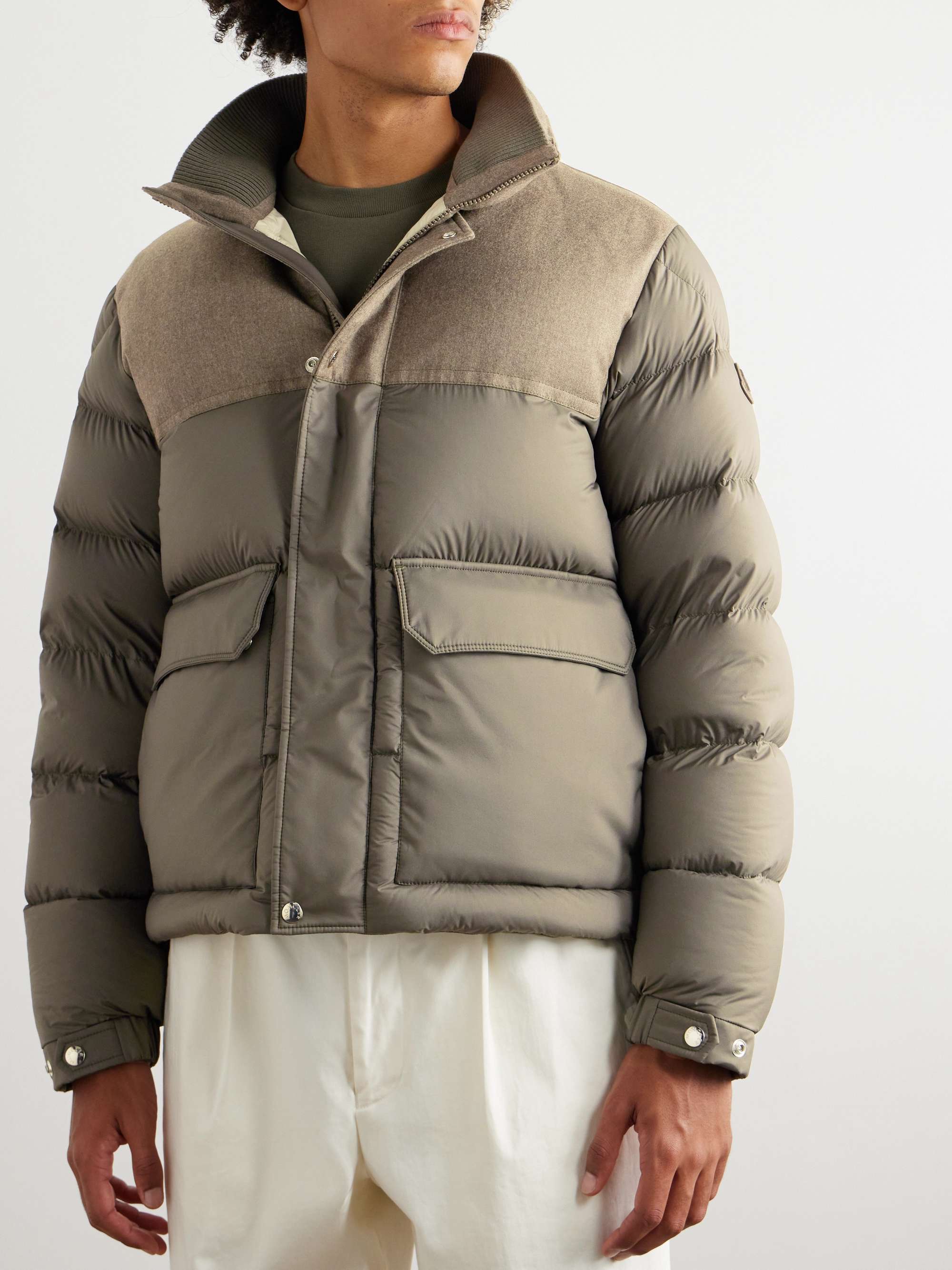 MONCLER Mussala Logo-Appliquéd Flannel and Quilted Shell Down Hooded ...