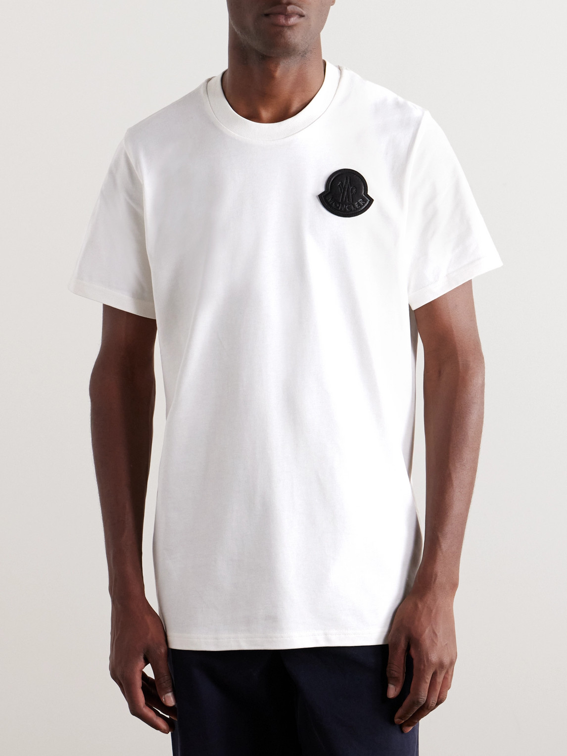 Shop Moncler Logo-appliquéd Cotton-jersey T-shirt In White