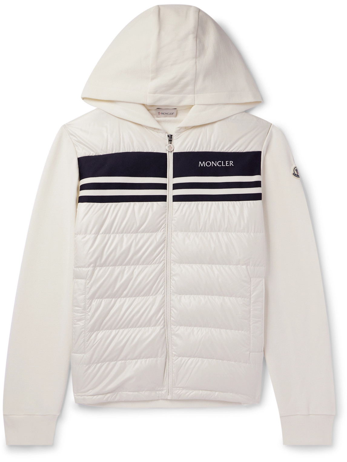 Moncler Slim-fit Cotton-jersey And Quilted Shell Down Zip-up Hoodie In White