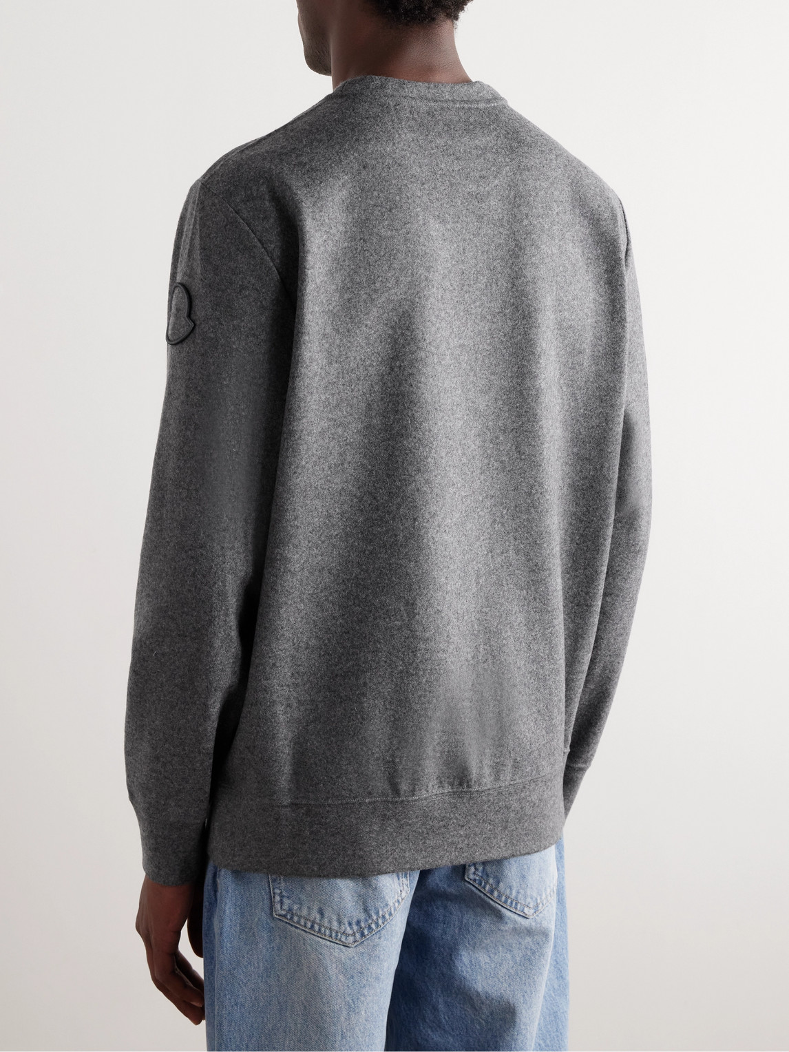 Shop Moncler Logo-embroidered Wool-blend Felt Sweatshirt In Gray