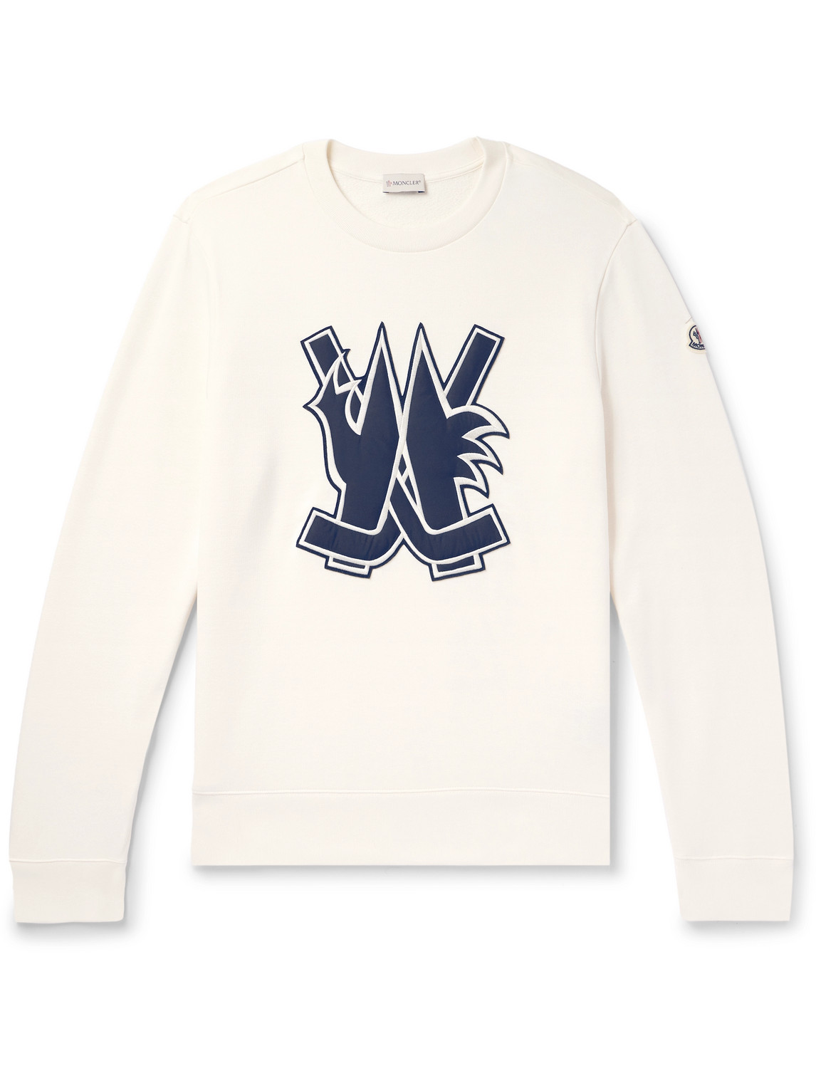 Shop Moncler Logo-appliquéd Cotton-jersey Sweatshirt In White