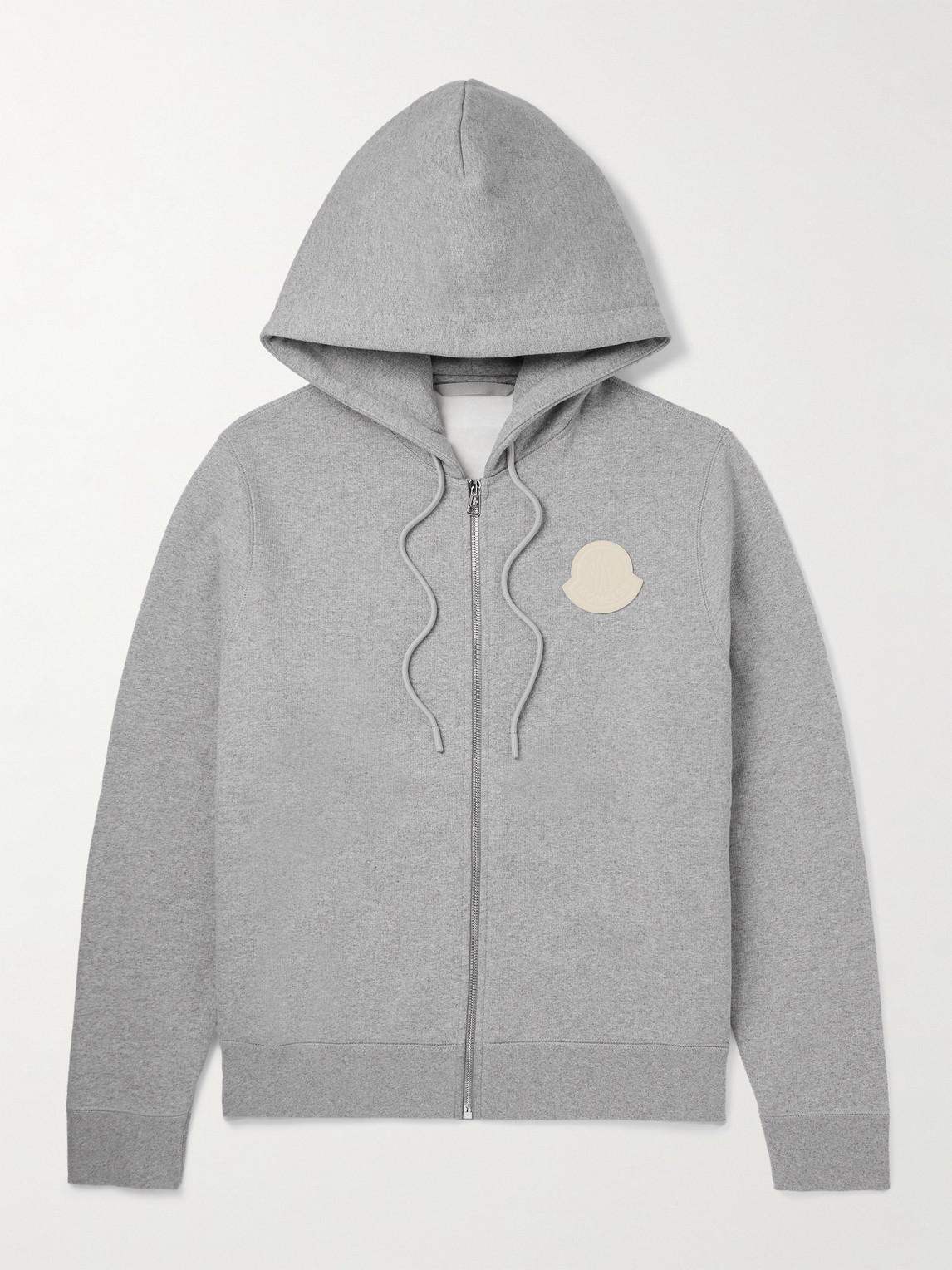 Moncler Logo-appliquéd Cotton-jersey Zip-up Hoodie In Gray