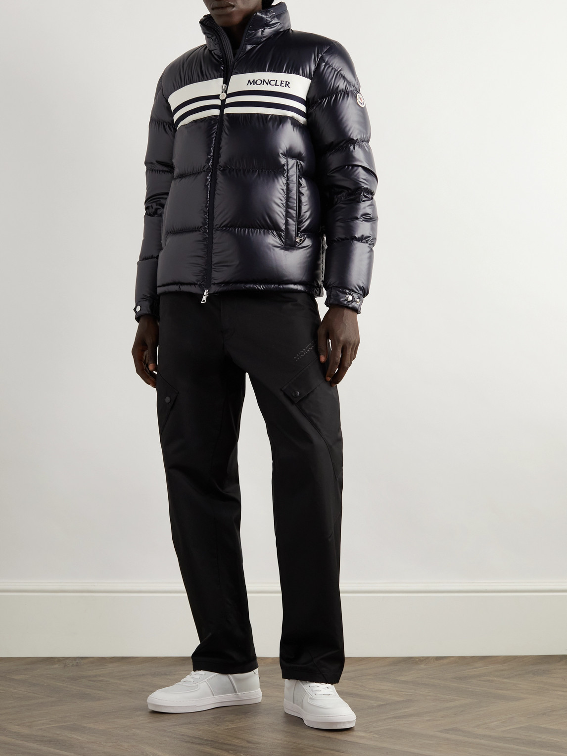 Shop Moncler Skarsting Quilted Shell And Logo-embroidered Jacquard-knit Down Jacket In Blue