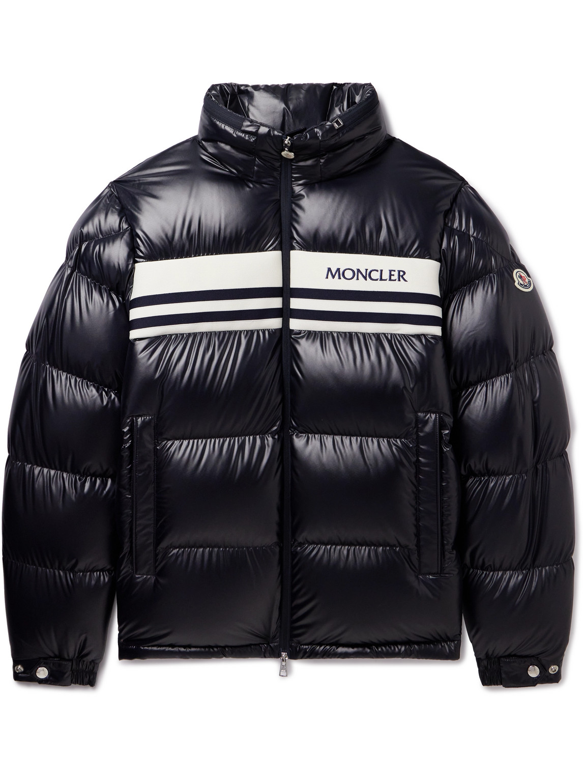 Shop Moncler Skarsting Quilted Shell And Logo-embroidered Jacquard-knit Down Jacket In Blue