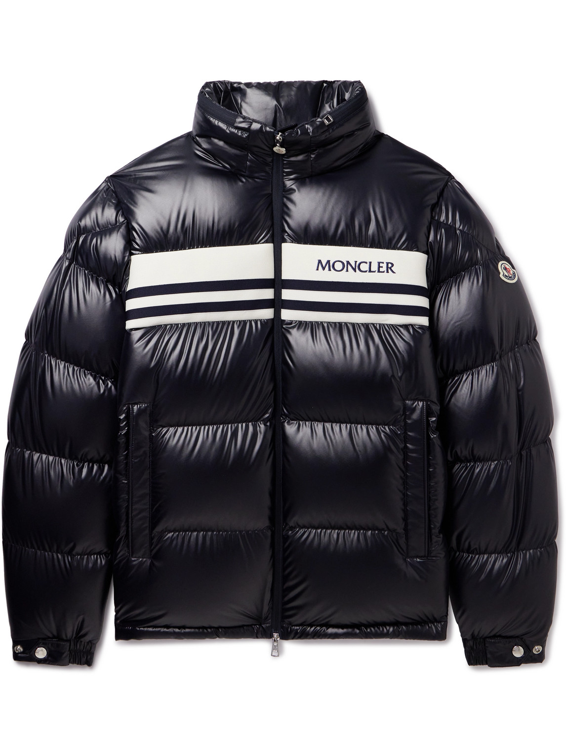 Moncler Logo Embroidered Zip-up Puffer Jacket In Blue