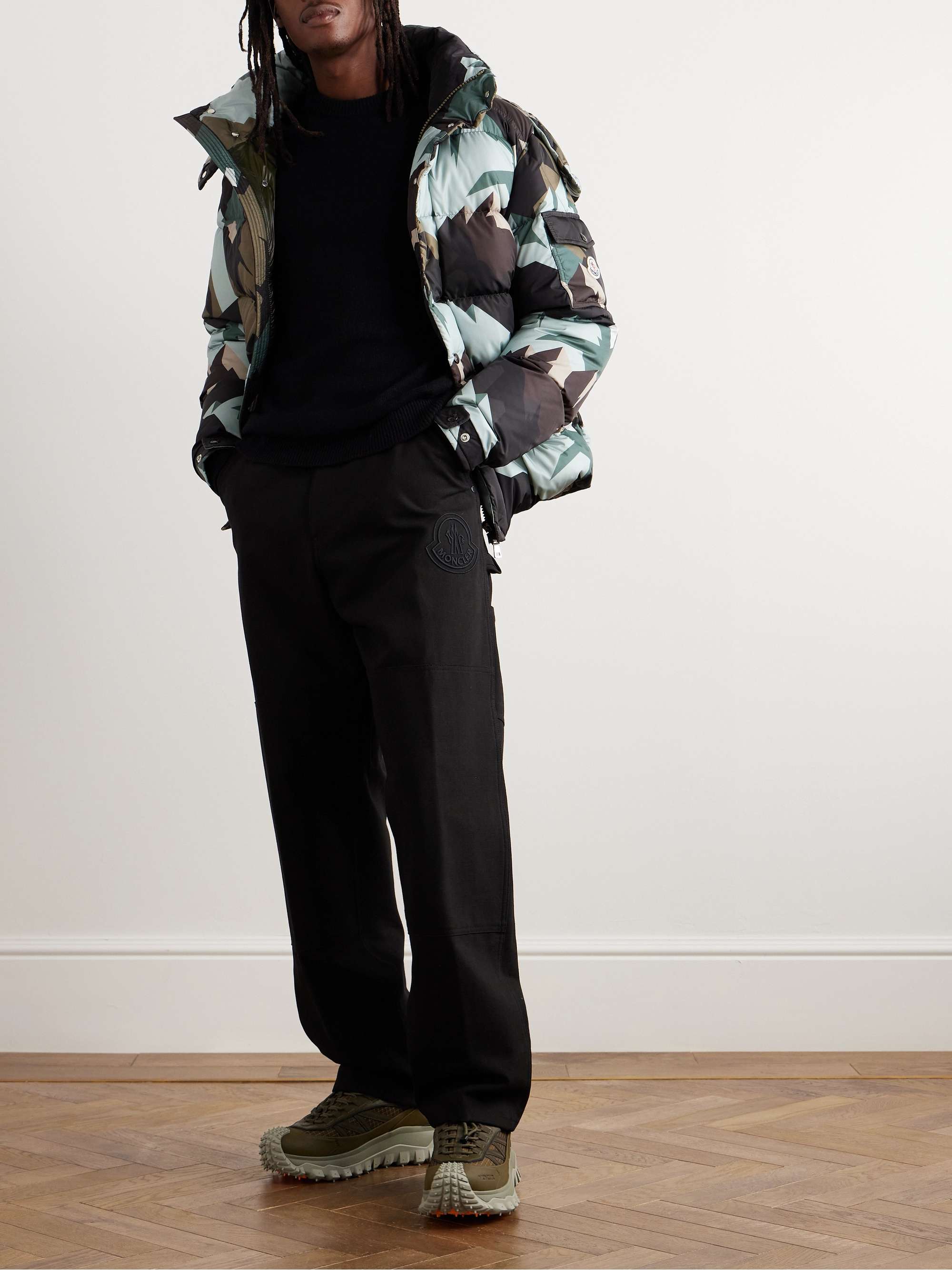 MONCLER Straight-Leg Logo-Embroidered Cotton-Canvas Trousers