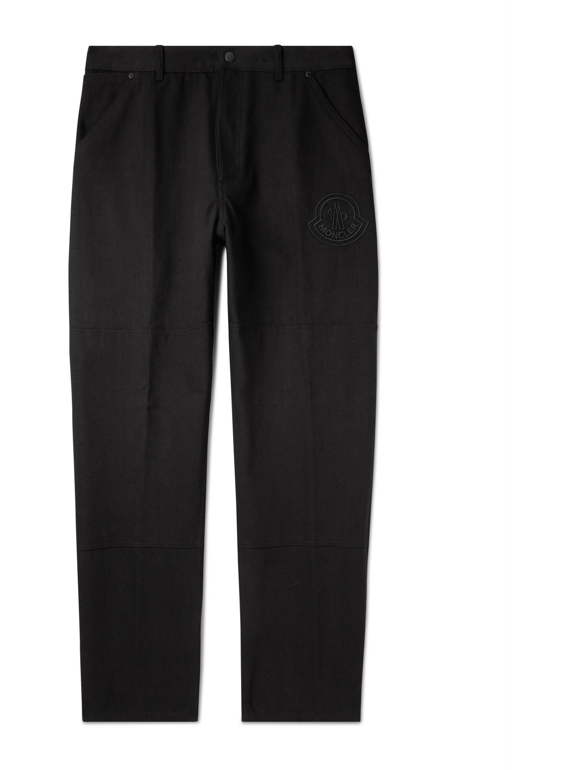 Moncler Straight-leg Logo-embroidered Cotton-canvas Trousers In Black
