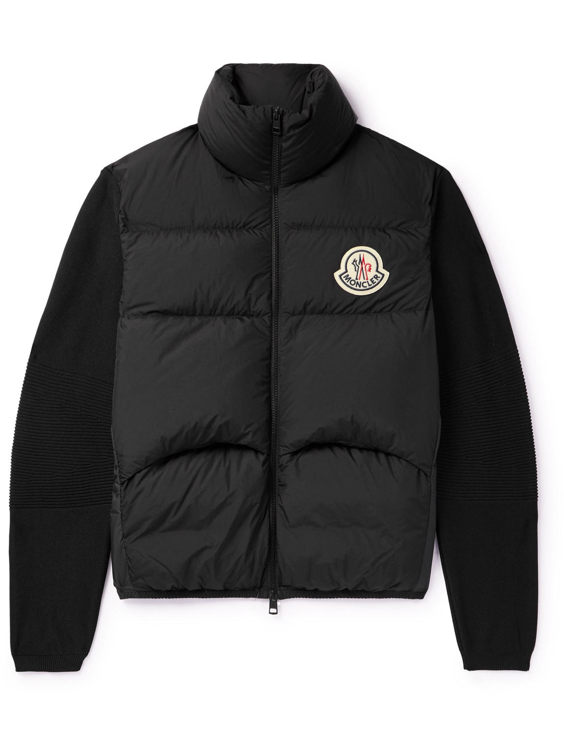 Slim-Fit Logo-Appliquéd Ribbed-Knit and Quilted Shell Down Zip-Up Cardigan