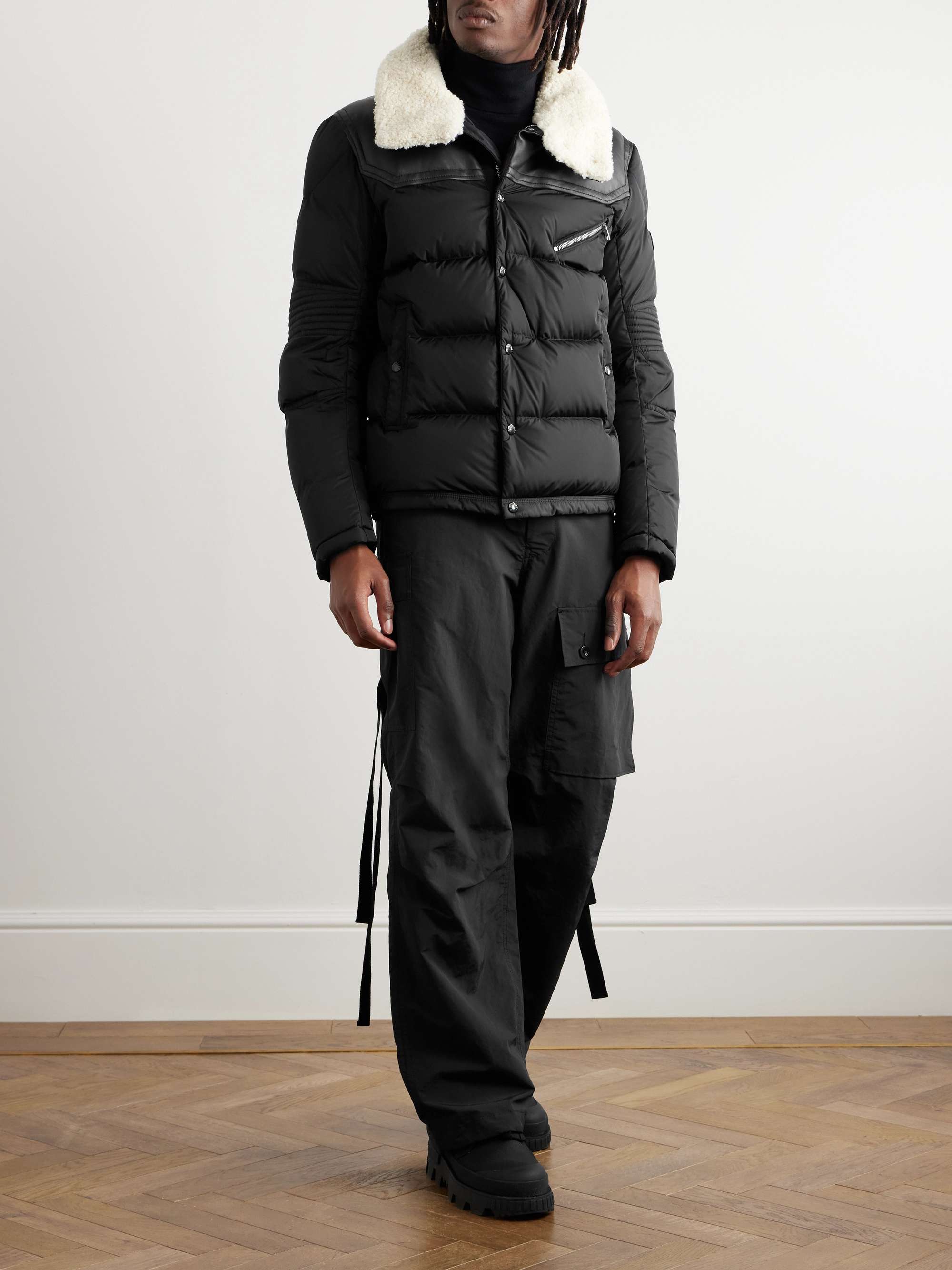 MONCLER Leo Logo-Appliquéd Shearling and Leather-Trimmed Quilted Shell ...