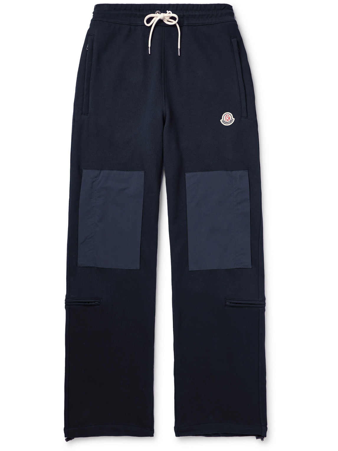 Moncler Genius Billionaire Boys Club Straight-leg Shell-trimmed Cotton-jersey Sweatpants In Navy