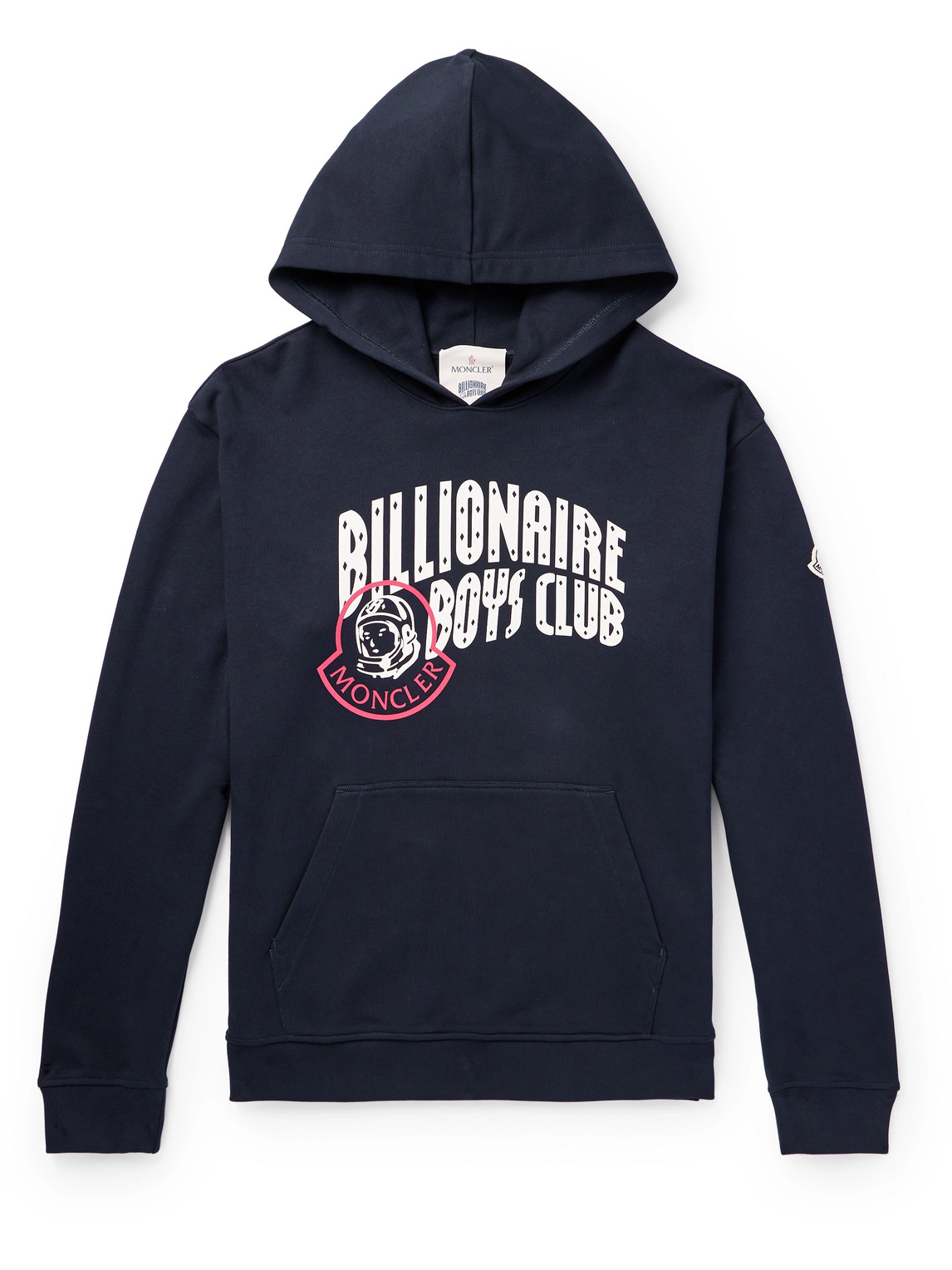 Moncler Genius Billionaire Boys Club Logo-print Appliquéd Cotton-jersey Hoodie In Blue