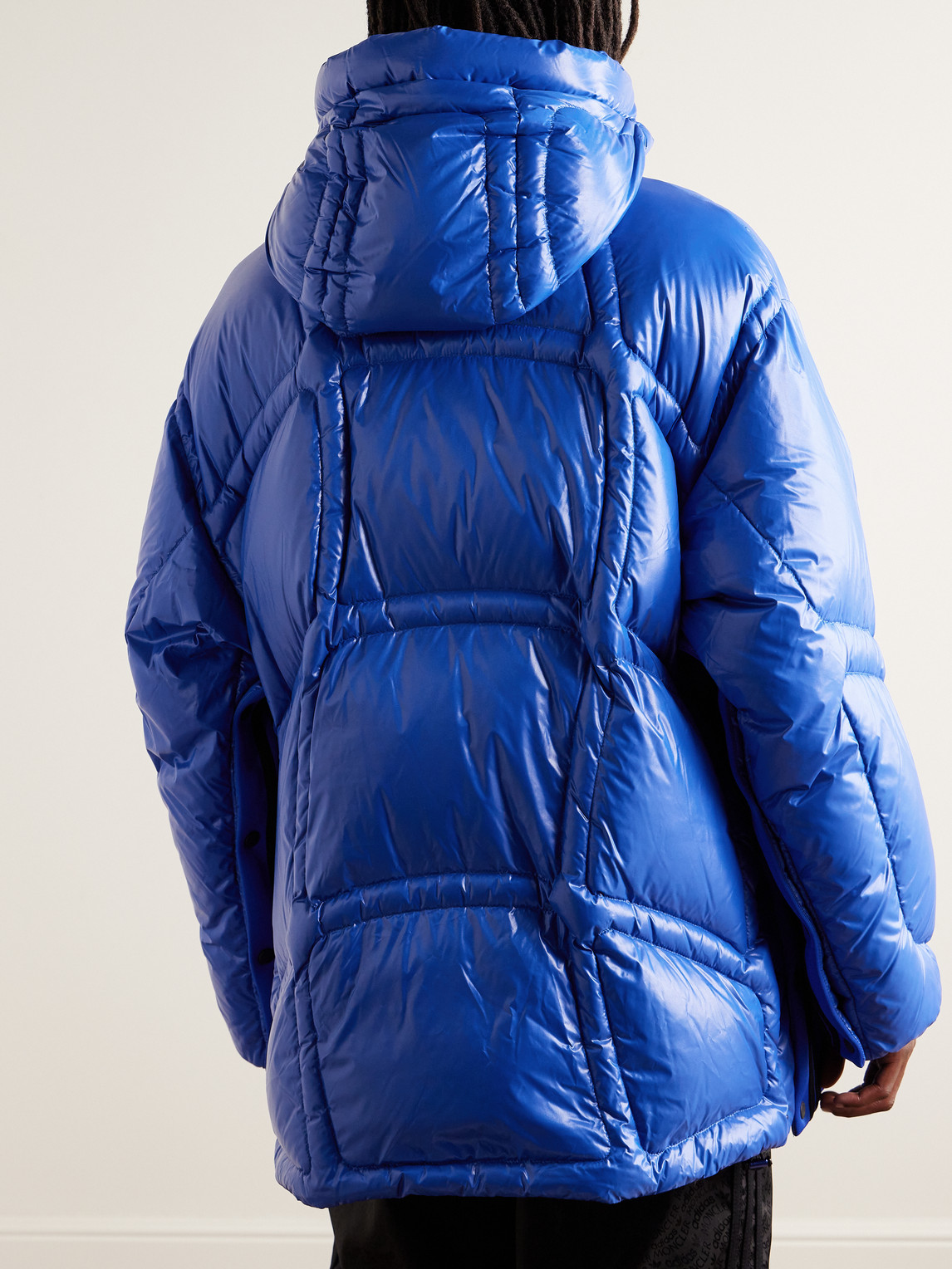 Shop Moncler Genius Adidas Originals Chambery Canvas-trimmed Quilted Glossed-shell Hooded Down Jacket In Blue