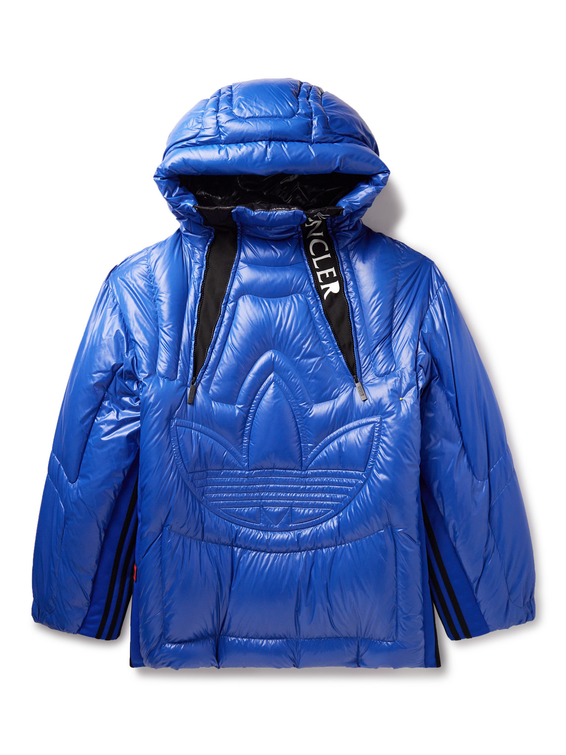 Shop Moncler Genius Adidas Originals Chambery Canvas-trimmed Quilted Glossed-shell Hooded Down Jacket In Blue