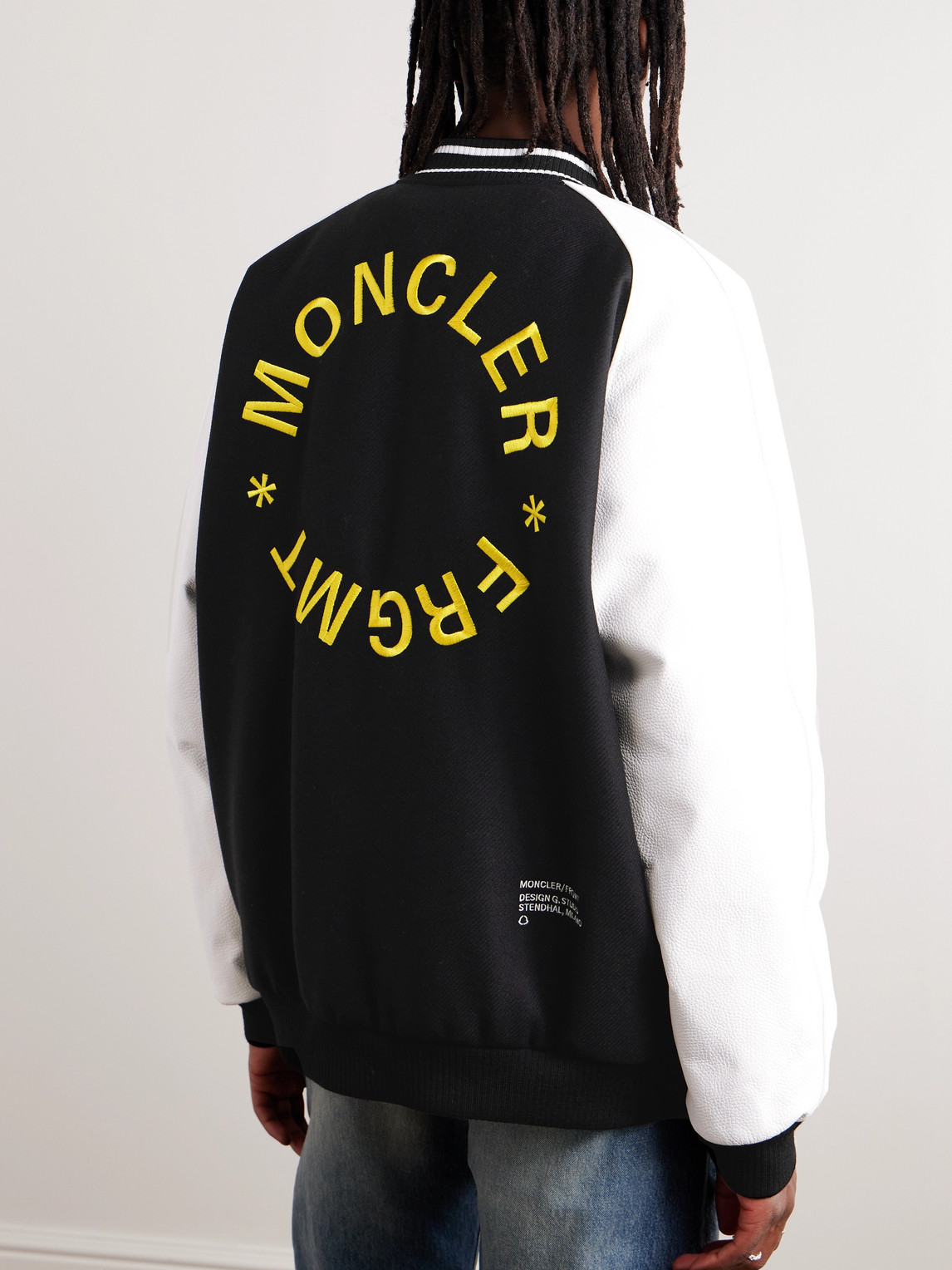 Shop Moncler Genius 7 Moncler Frgmt Hiroshi Fujiwara Celsia Wool-blend Felt And Full-grain Leather Down Varsity Jacket In Black