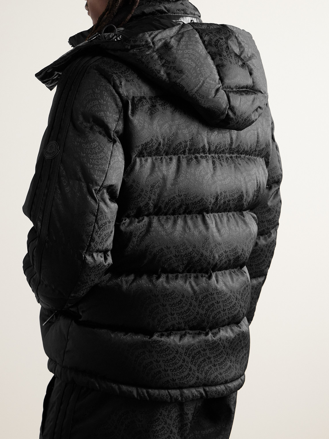 Shop Moncler Genius Adidas Originals Alpbach Quilted Logo-jacquard Shell Hooded Down Jacket In Black