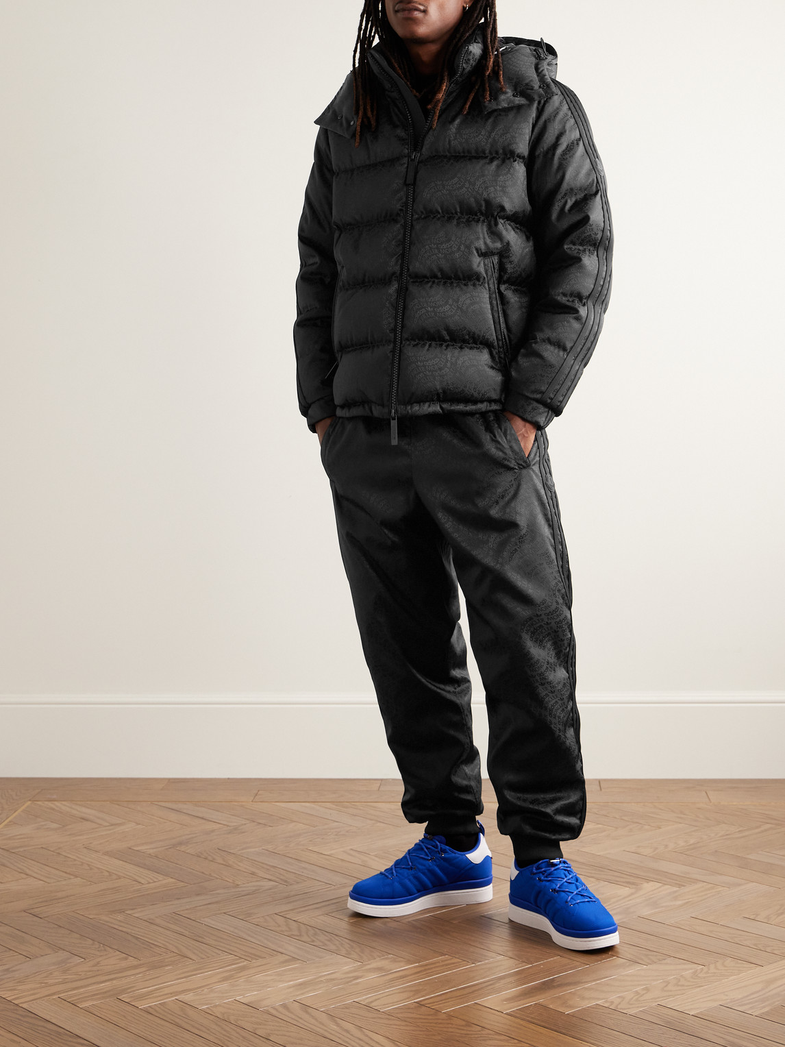 Shop Moncler Genius Adidas Originals Alpbach Quilted Logo-jacquard Shell Hooded Down Jacket In Black