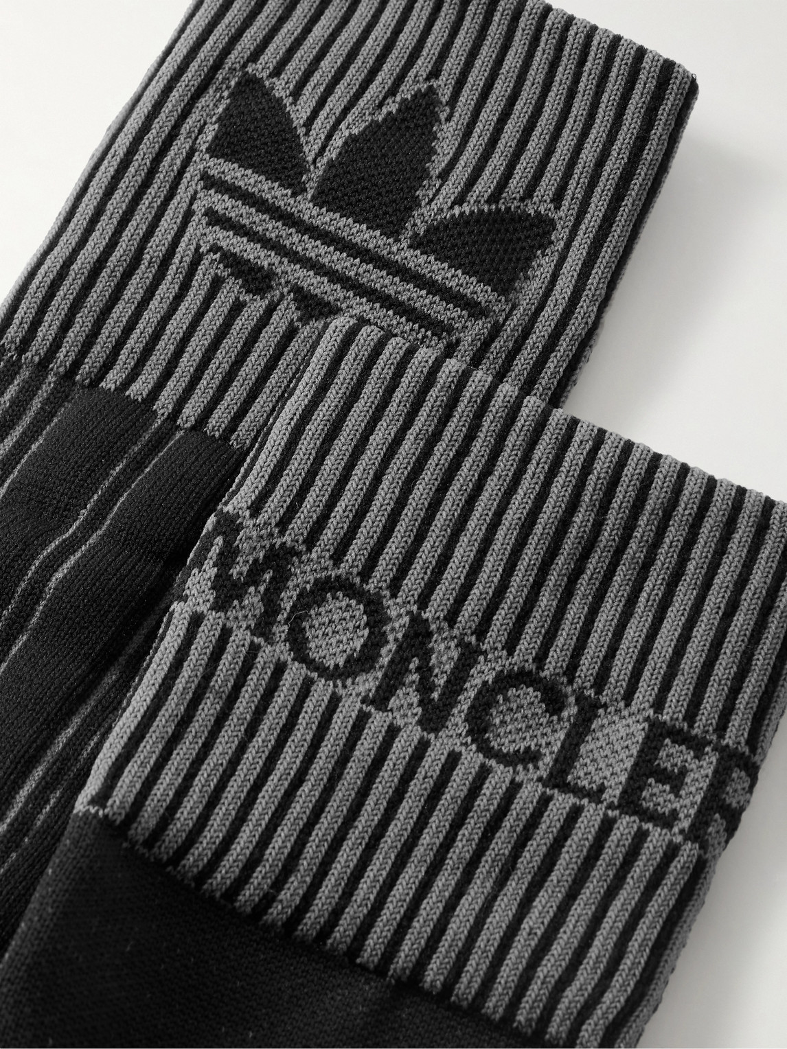 Shop Moncler Genius Adidas Originals Logo-jacquard Ribbed Recycled Stretch-knit Socks In Black