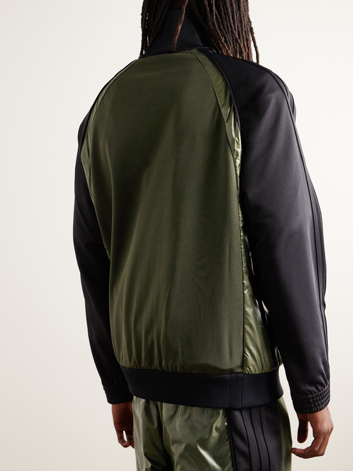 Shop Moncler Genius Adidas Originals Logo-appliquéd Glossed Shell-trimmed Tech-jersey Track Jacket In Green