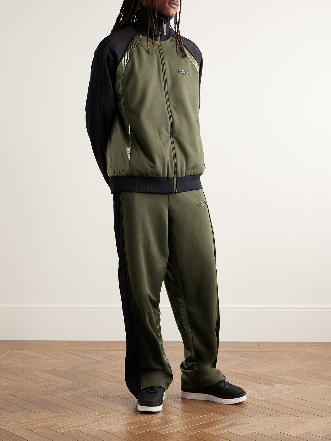 Shop Moncler Genius Adidas Originals Logo-appliquéd Glossed Shell-trimmed Tech-jersey Track Jacket In Green