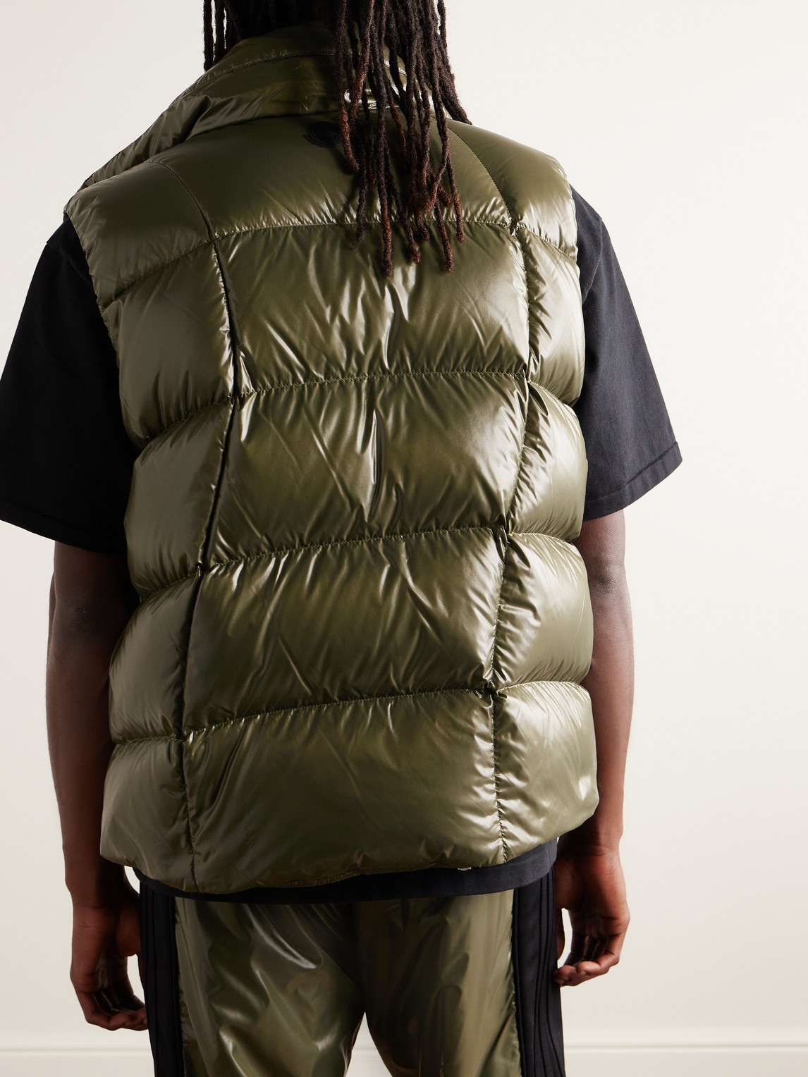 Shop Moncler Genius Adidas Originals Bozon Tech Jersey-trimmed Quilted Glossed-shell Down Gilet In Green