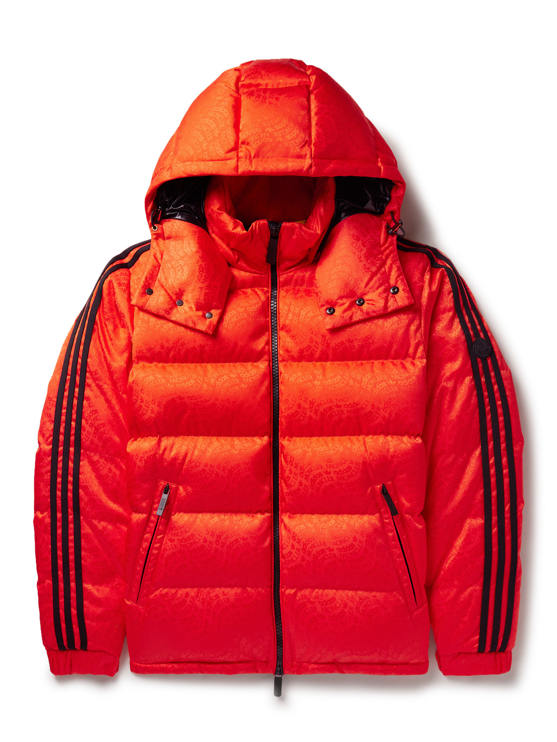 Moncler Genius Adidas Originals Alpbach Quilted Logo-jacquard Shell Hooded Down Jacket In Orange