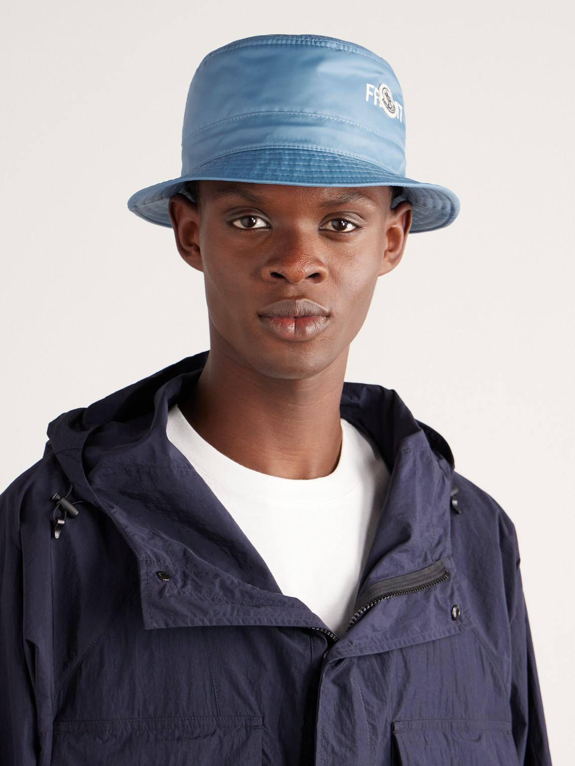 Shop Moncler Genius 7 Moncler Frgmt Hiroshi Fujiwara Logo-appliquéd Shell Bucket Hat In Blue