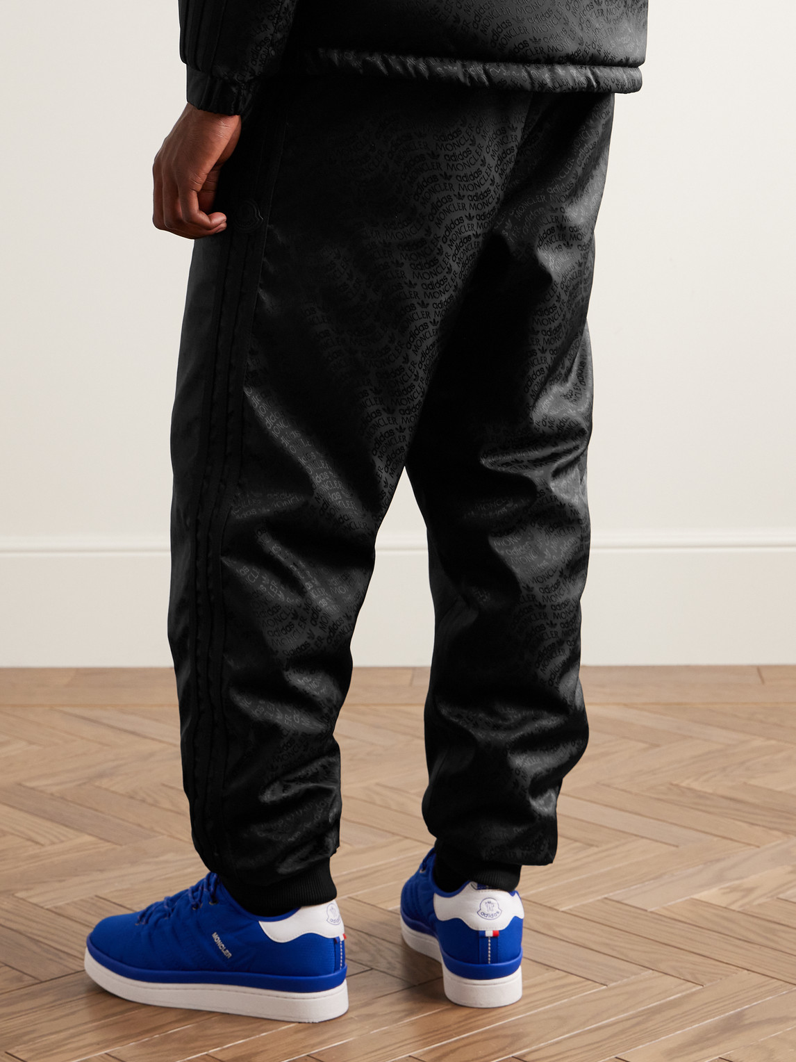 Shop Moncler Genius Adidas Originals Straight-leg Reversible Logo-jacquard Shell Down Sweatpants In Black