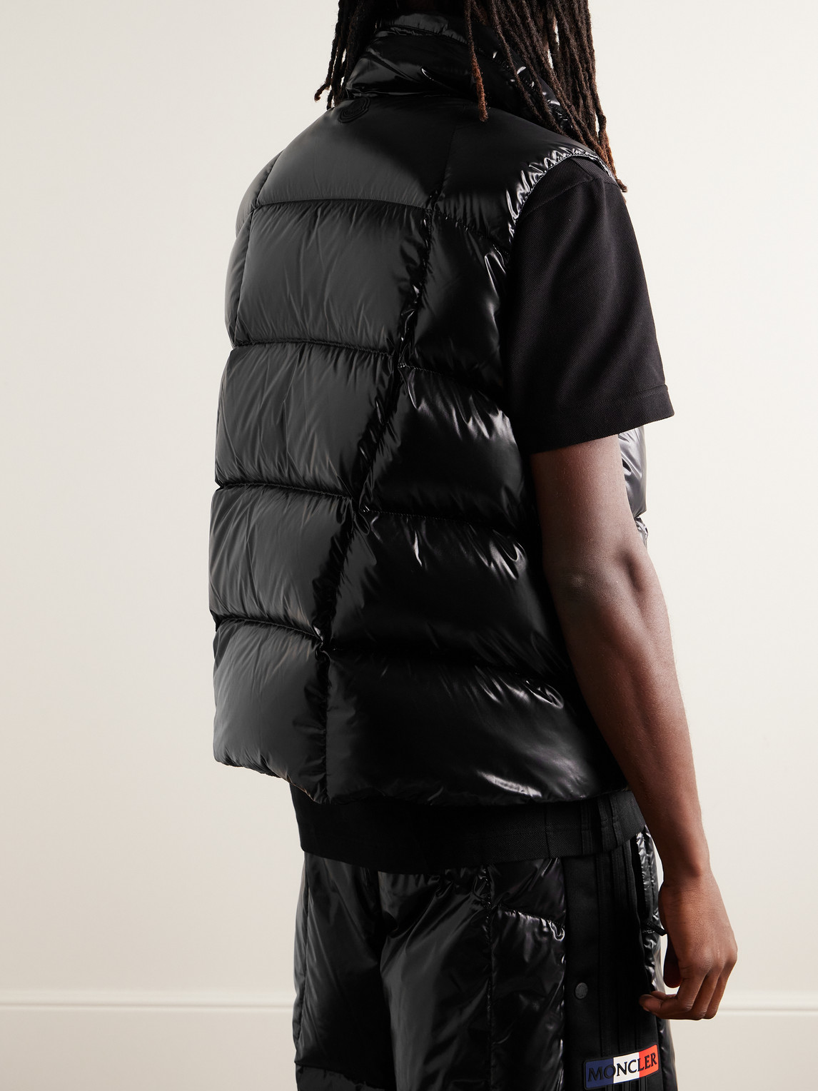 Shop Moncler Genius Adidas Originals Bozon Tech Jersey-trimmed Quilted Glossed-shell Down Gilet In Black
