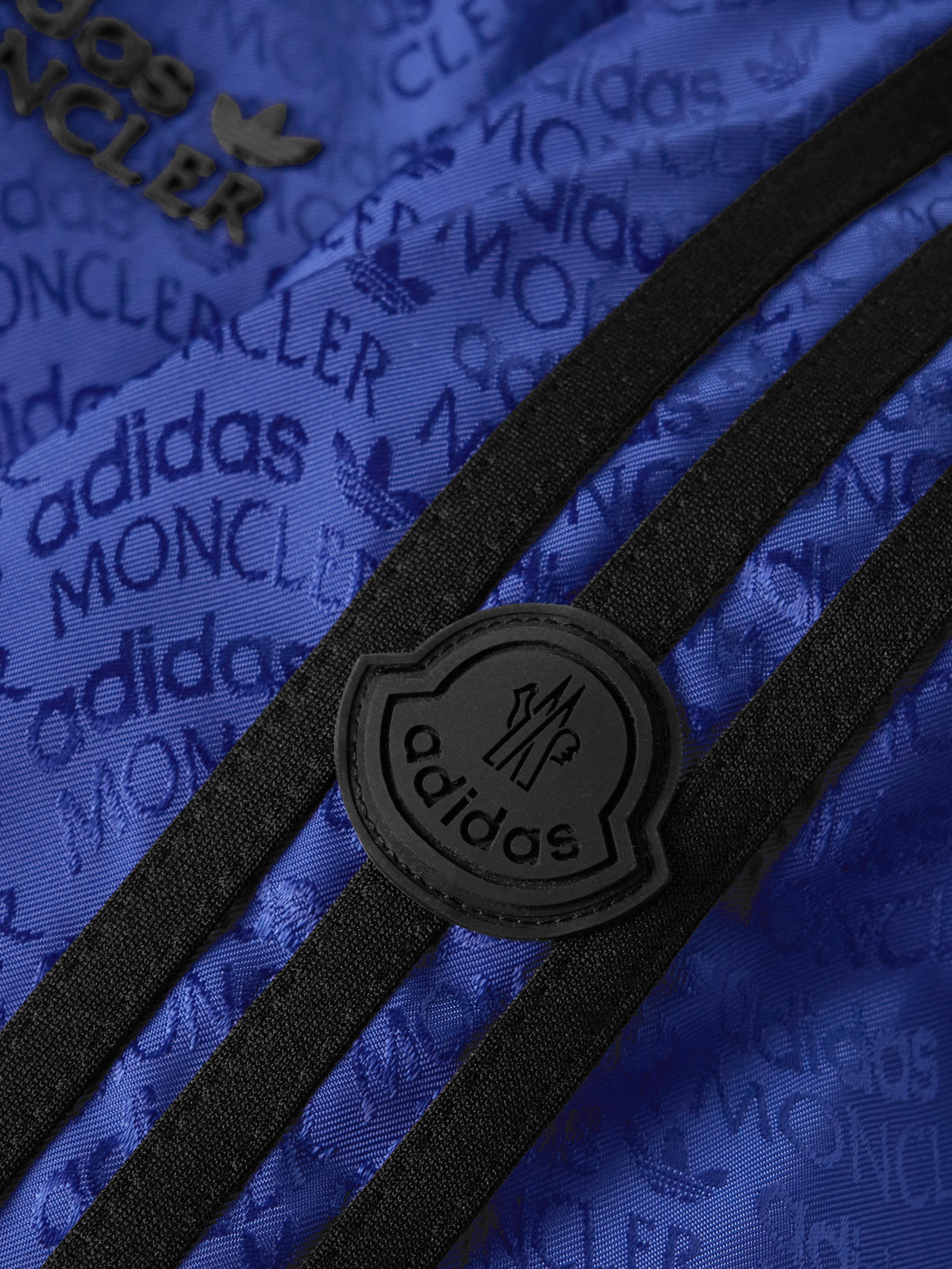 Shop Moncler Genius Adidas Originals Seelos Striped Logo-jacquard Shell Down Bomber Jacket In Blue