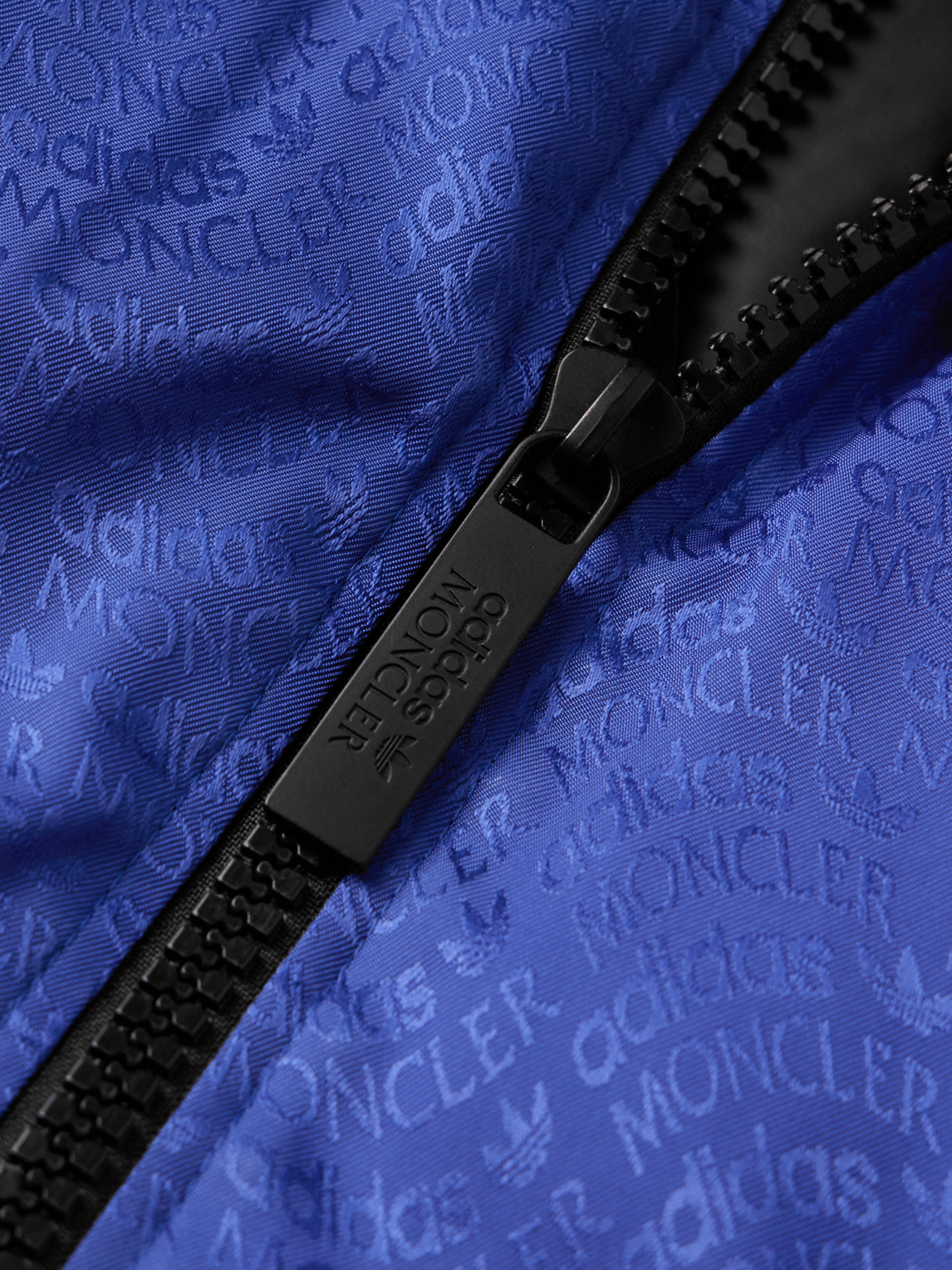Shop Moncler Genius Adidas Originals Seelos Striped Logo-jacquard Shell Down Bomber Jacket In Blue