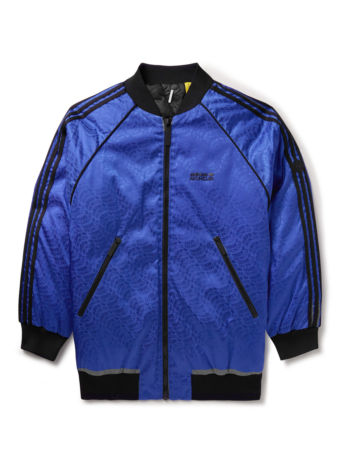 Shop Moncler Genius Adidas Originals Seelos Striped Logo-jacquard Shell Down Bomber Jacket In Blue