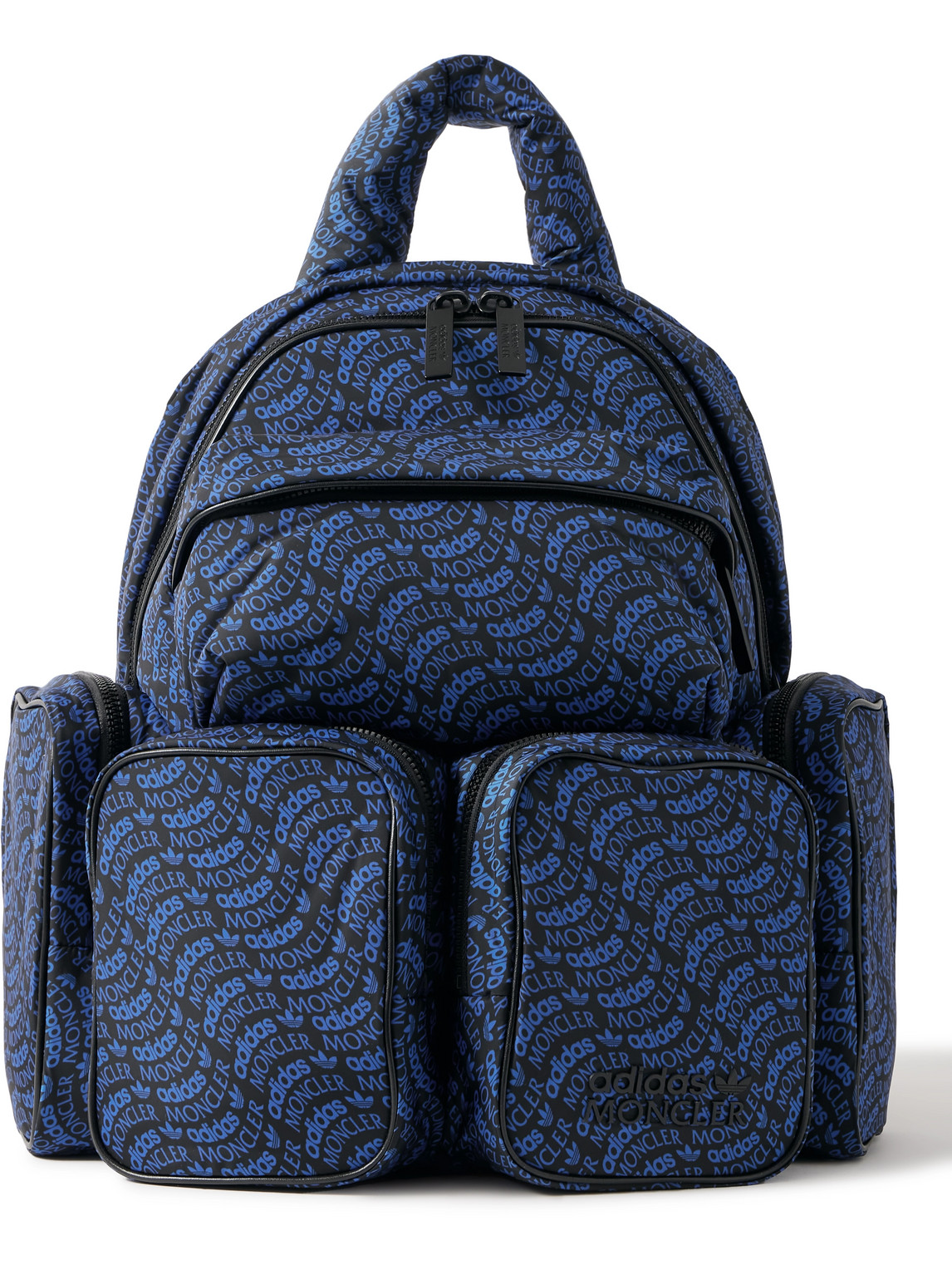 Moncler Genius Adidas Originals Logo-print Leather-trimmed Padded Shell Backpack In Blue