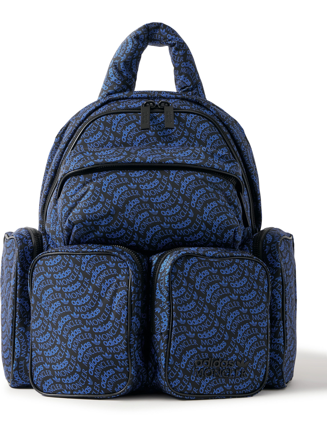 Moncler Genius Adidas Originals Logo-print Leather-trimmed Padded Shell Backpack In Blue