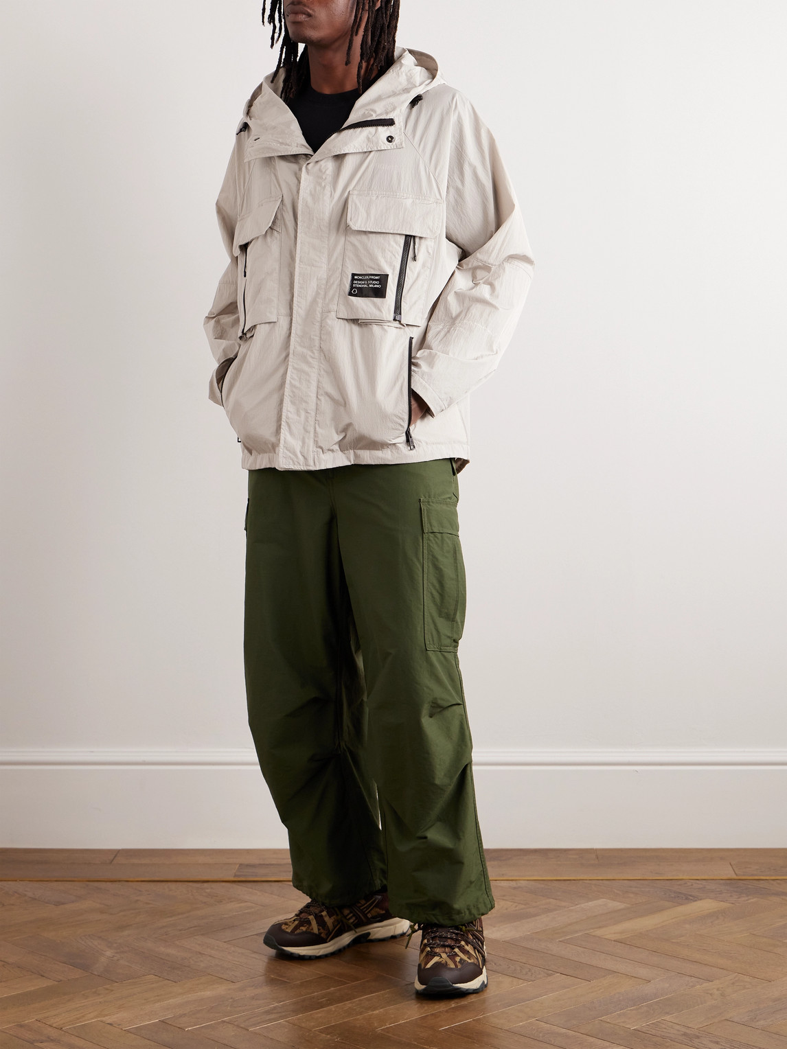 Moncler Genius 7 Moncler Frgmt Hiroshi Fujiwara Crinkled-shell Hooded Jacket In Neutrals