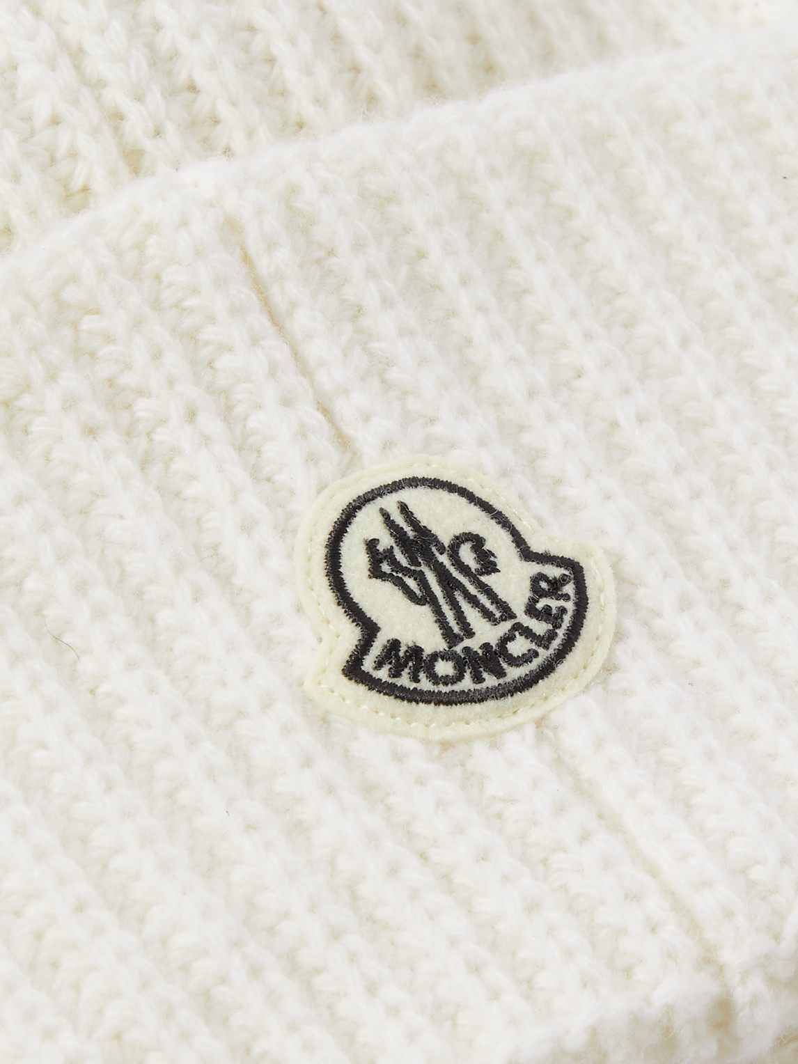 Shop Moncler Genius 7 Moncler Frgmt Hiroshi Fujiwara Logo-appliquéd Ribbed Wool Beanie In White