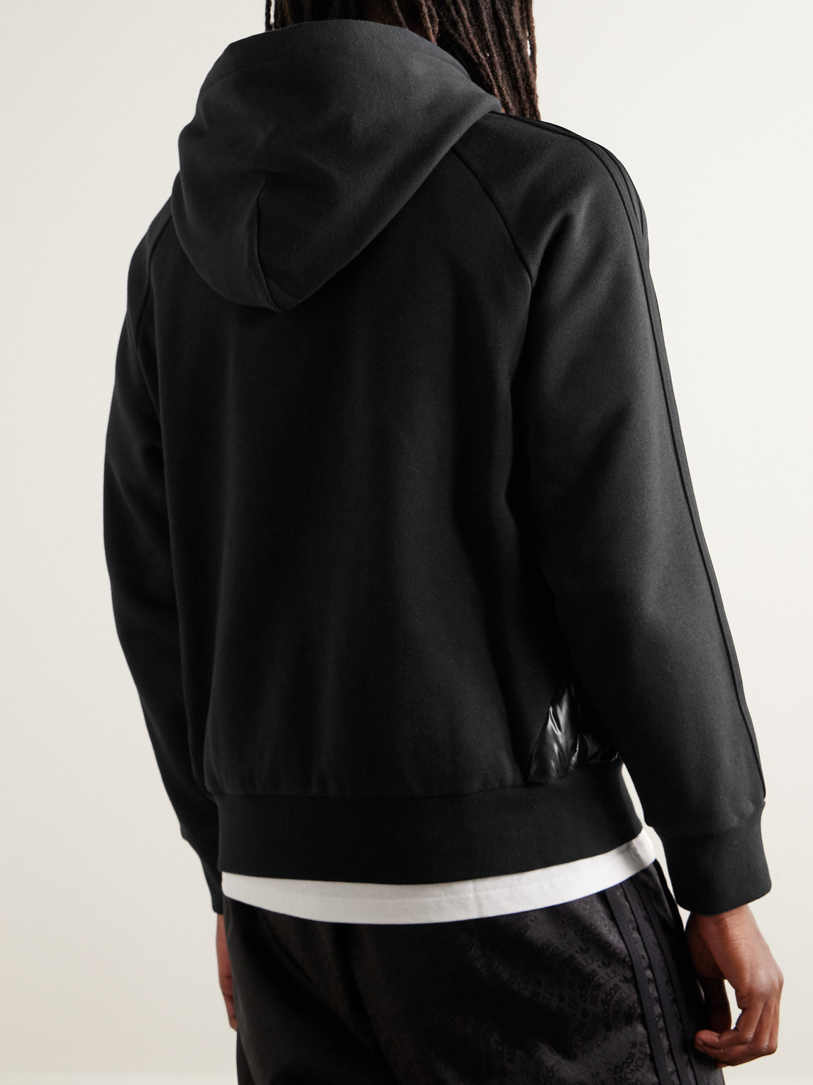 Shop Moncler Genius Adidas Originals Shell-trimmed Logo-appliquéd Cotton-jersey Hoodie In Black