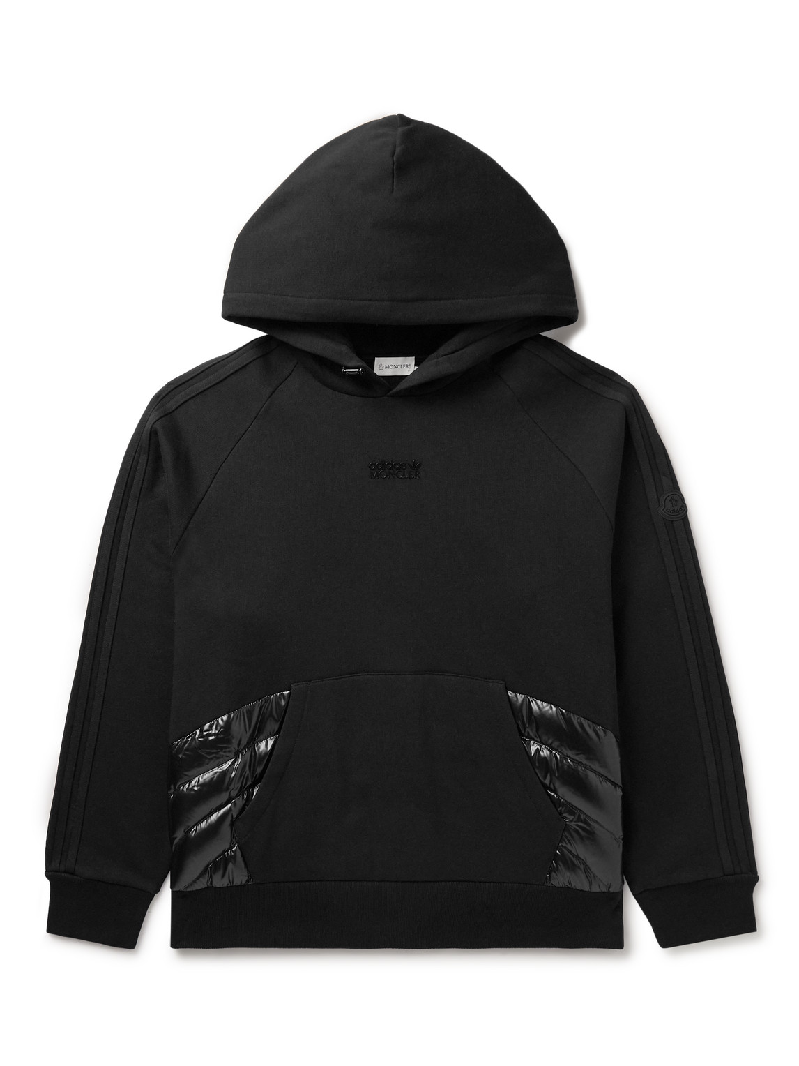 Shop Moncler Genius Adidas Originals Shell-trimmed Logo-appliquéd Cotton-jersey Hoodie In Black