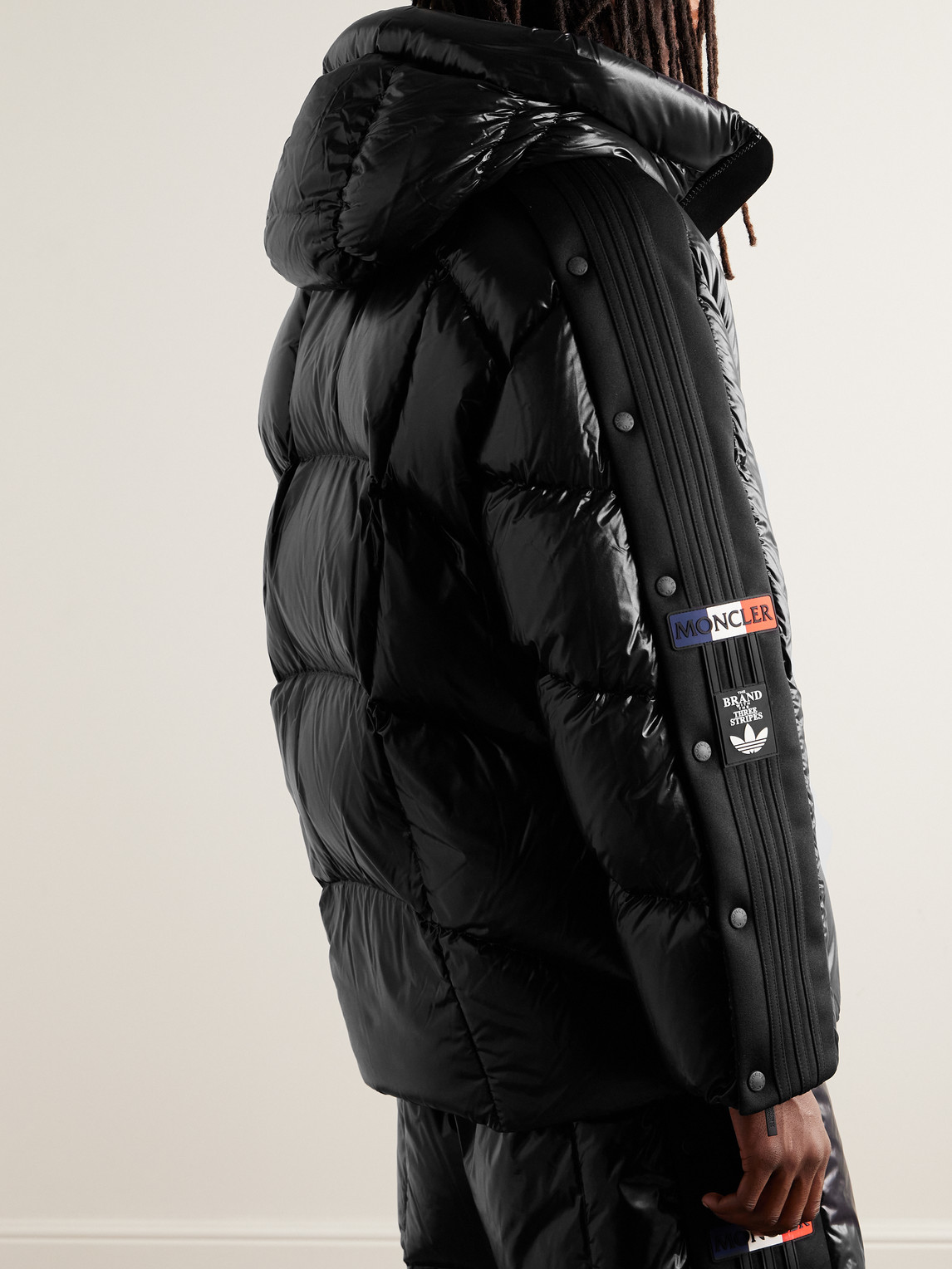Shop Moncler Genius Adidas Originals Beiser Tech Jersey-trimmed Quilted Glossed-shell Hooded Down Jacket In Black