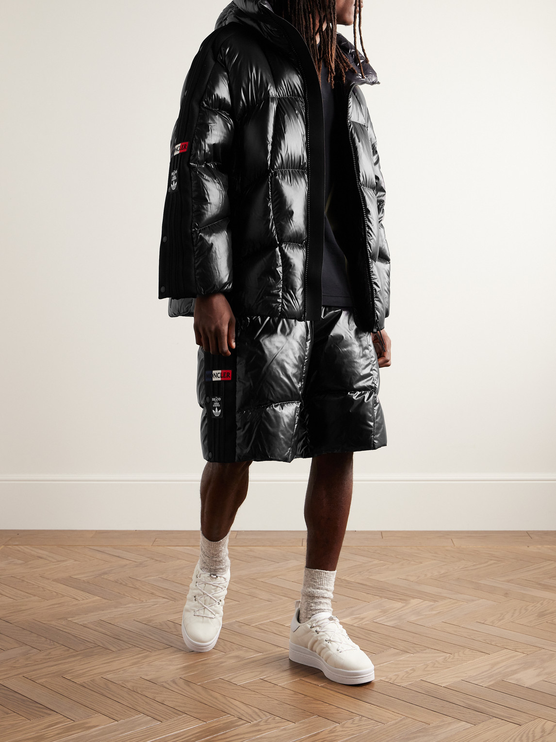 Shop Moncler Genius Adidas Originals Beiser Tech Jersey-trimmed Quilted Glossed-shell Hooded Down Jacket In Black