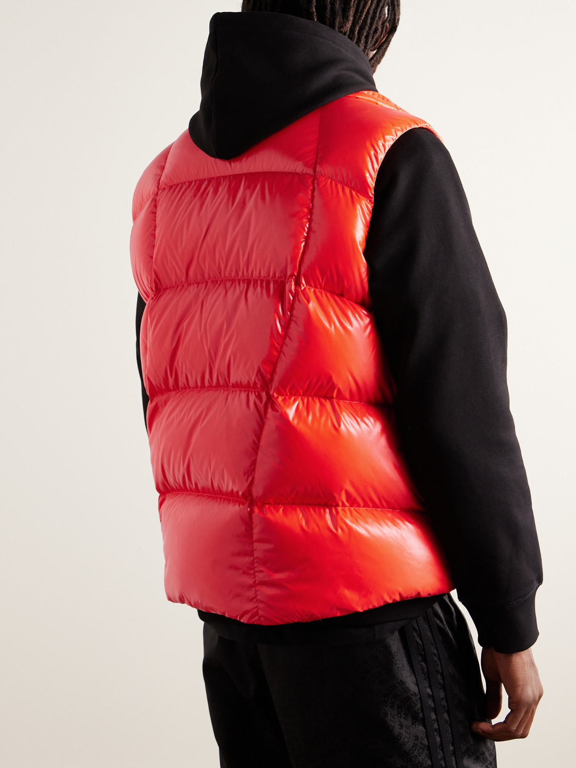 Shop Moncler Genius Adidas Originals Bozon Tech Jersey-trimmed Quilted Glossed-shell Down Gilet In Orange