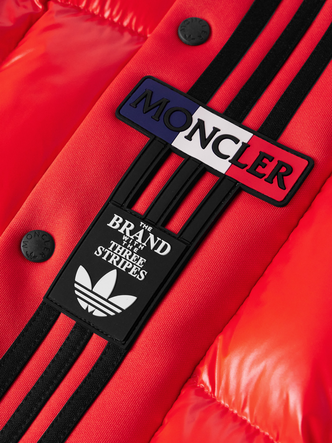 Shop Moncler Genius Adidas Originals Bozon Tech Jersey-trimmed Quilted Glossed-shell Down Gilet In Orange