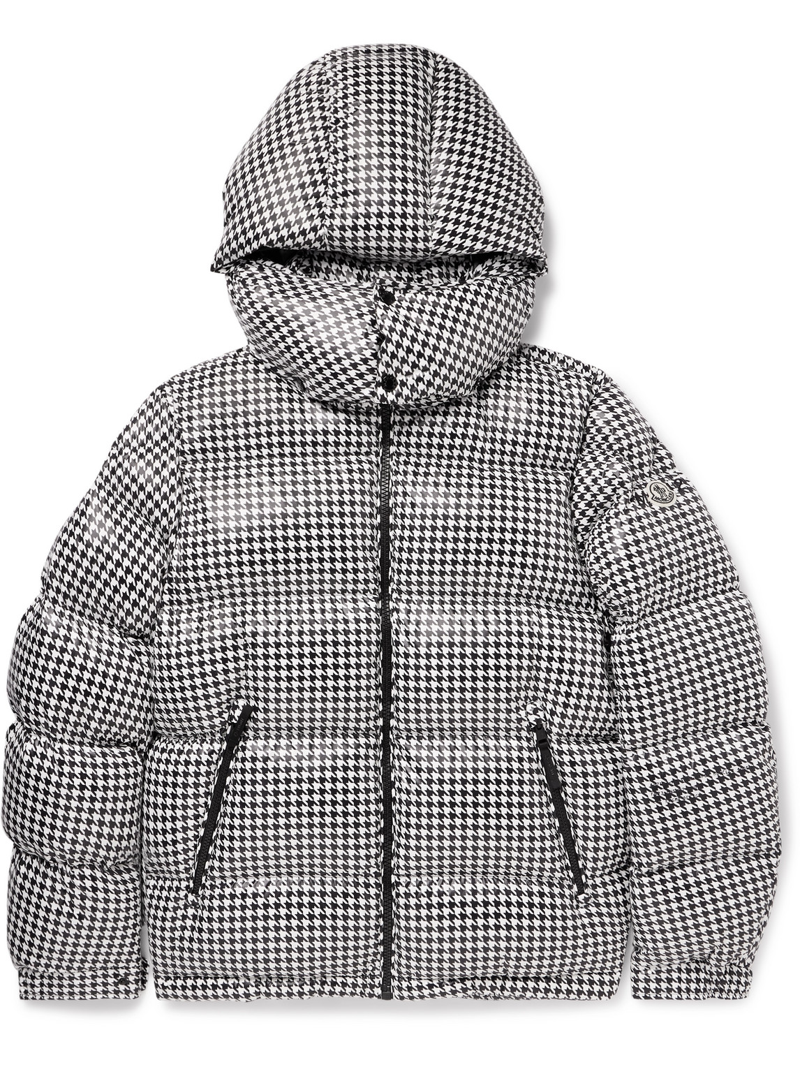 Shop Moncler Genius 7 Moncler Frgmt Hiroshi Fujiwara Socotrine Houndstooth-print Shell Hooded Down Jacket In Black