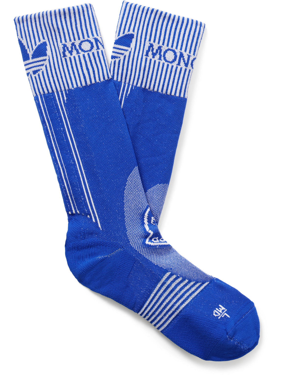 Shop Moncler Genius Adidas Originals Logo-jacquard Ribbed Recycled Stretch-knit Socks In Blue