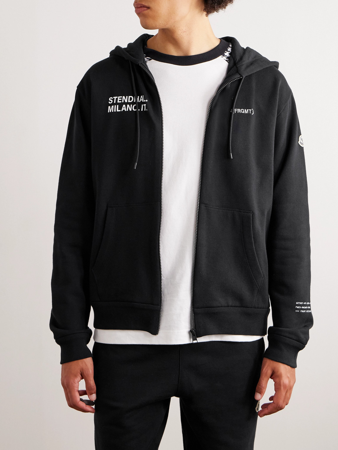 Shop Moncler Genius 7 Moncler Frgmt Hiroshi Fujiwara Logo-print Cotton-jersey Hoodie In Black