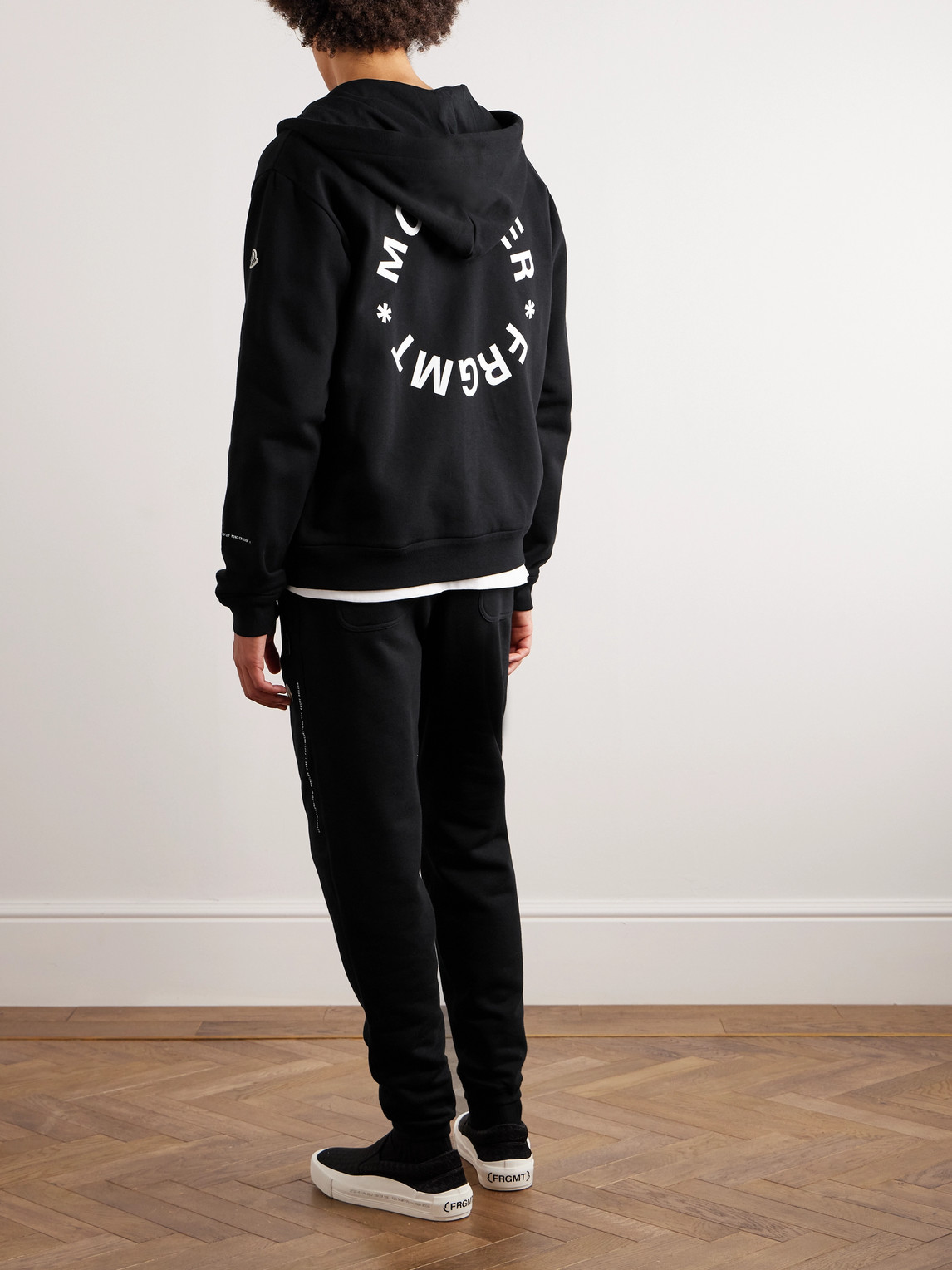 Shop Moncler Genius 7 Moncler Frgmt Hiroshi Fujiwara Logo-print Cotton-jersey Hoodie In Black