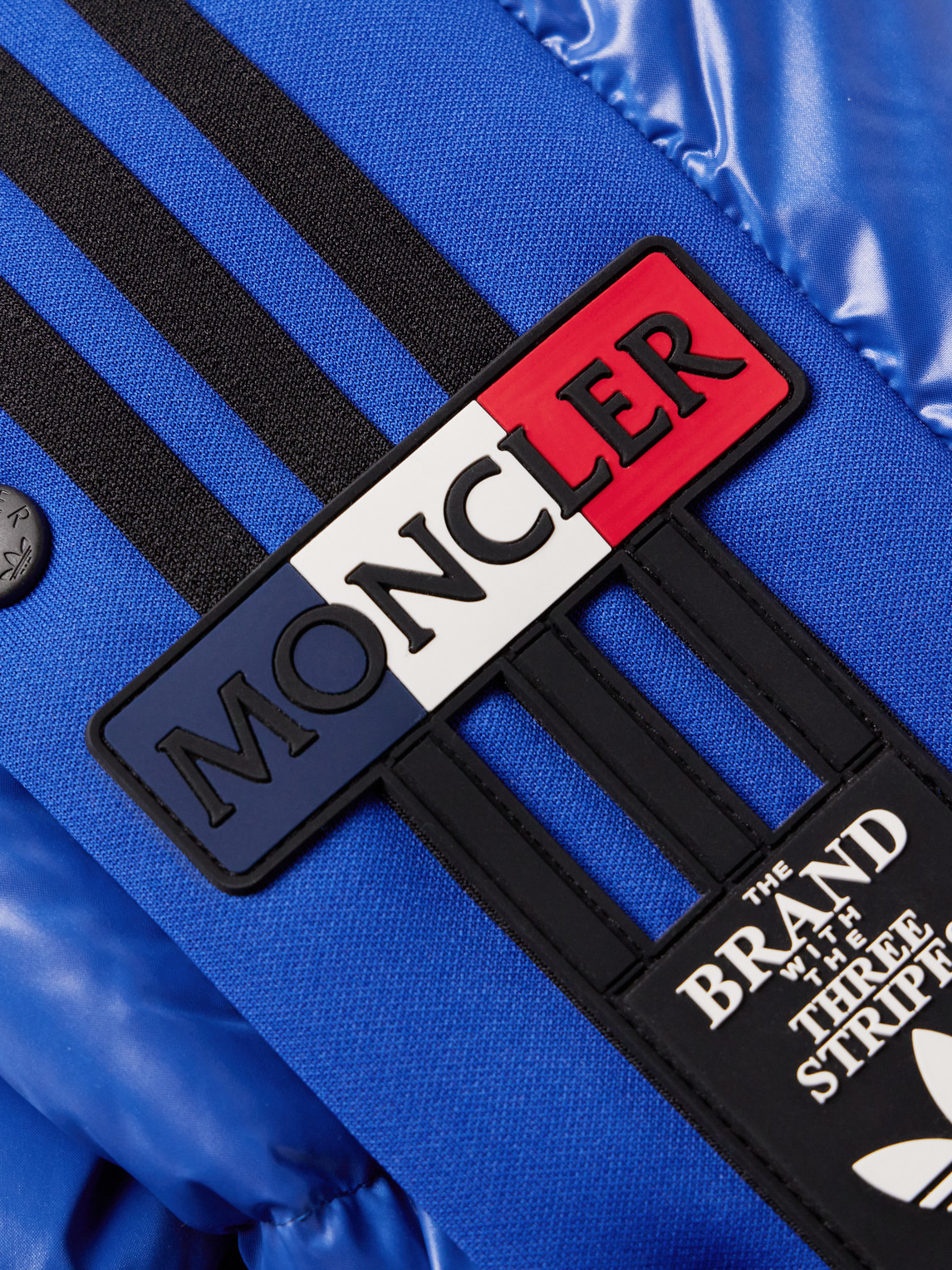 Shop Moncler Genius Adidas Originals Beiser Tech Jersey-trimmed Quilted Glossed-shell Hooded Down Jacket In Blue