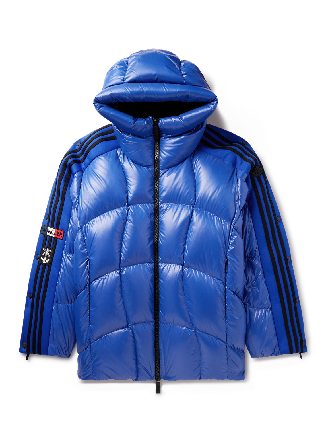 Moncler Genius Adidas Originals Beiser Tech Jersey-trimmed Quilted Glossed-shell Hooded Down Jacket In Blue